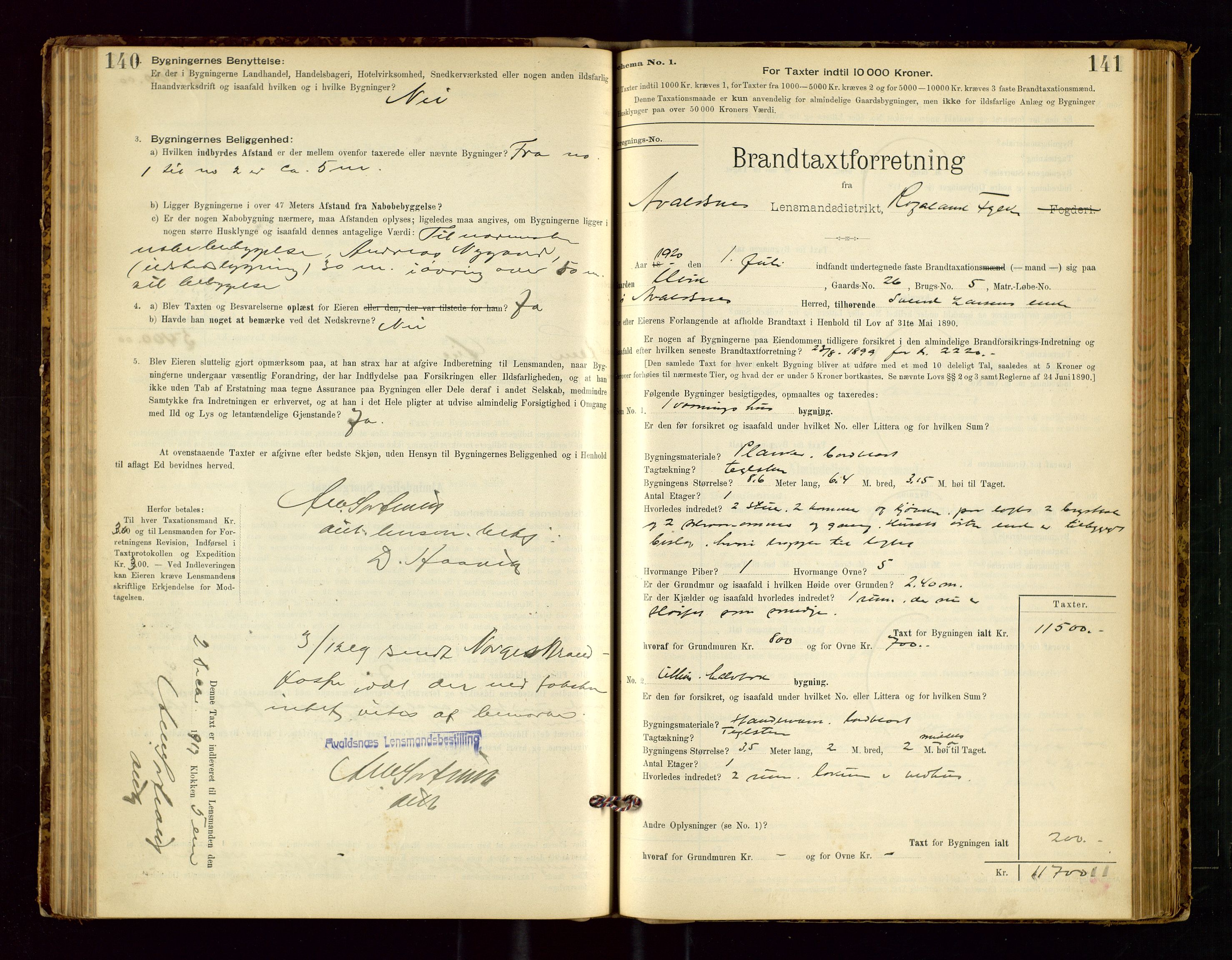 Avaldsnes lensmannskontor, AV/SAST-A-100286/Gob/L0001: "Brandtaxationsprotokol for Avaldsnes Lensmandsdistrikt Ryfylke Fogderi", 1894-1925, p. 140-141