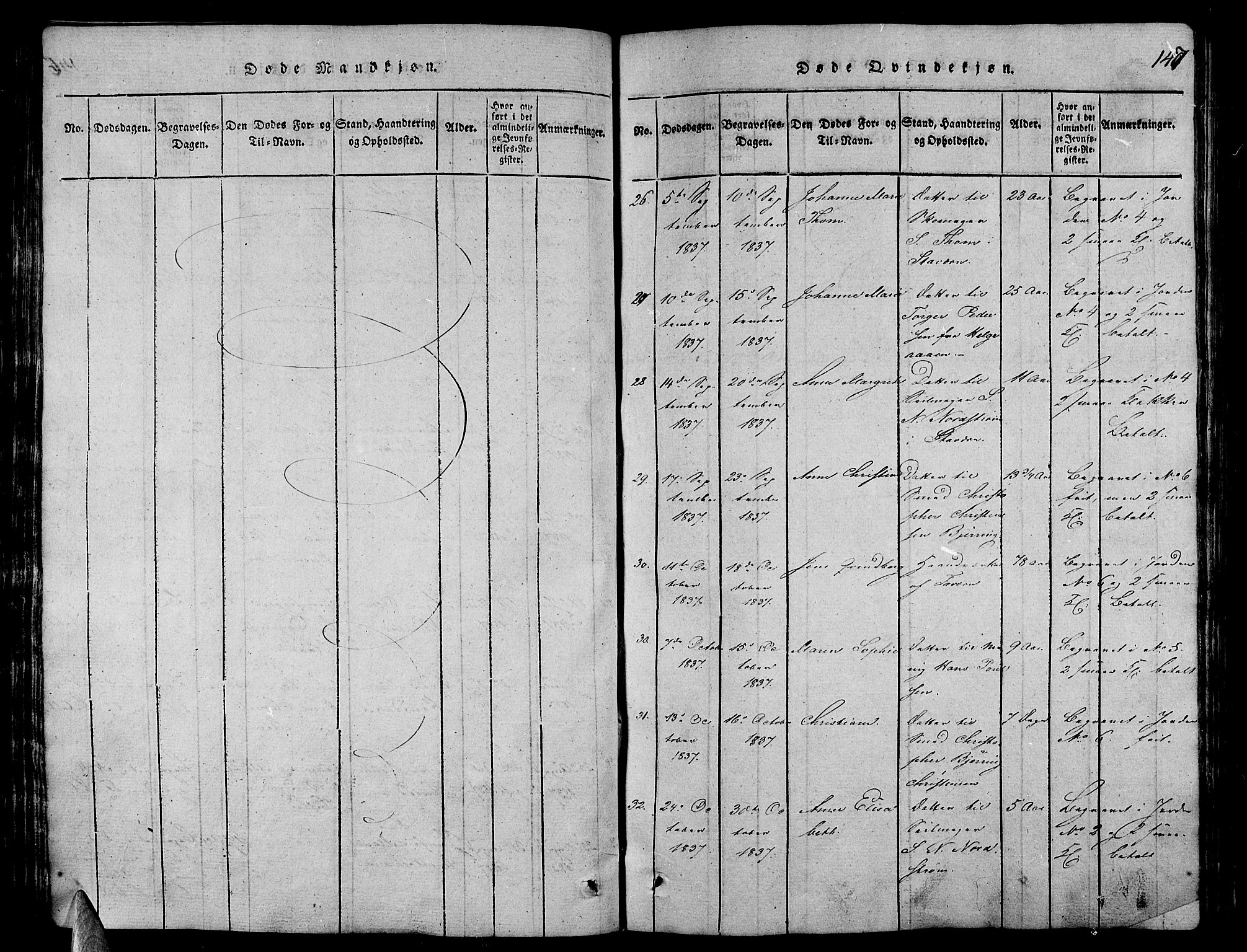 Stavern kirkebøker, AV/SAKO-A-318/G/Ga/L0001: Parish register (copy) no. 1, 1817-1841, p. 147