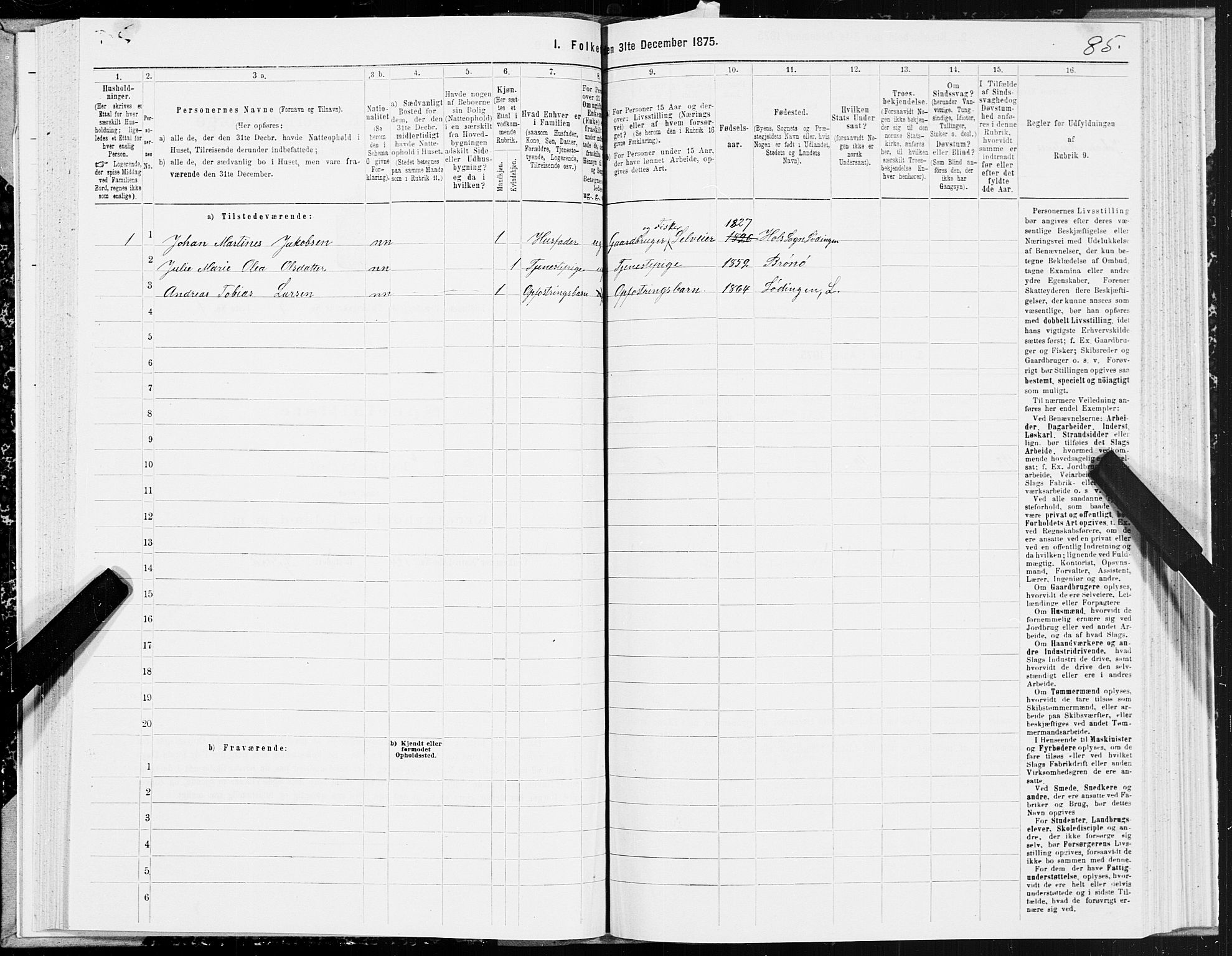 SAT, 1875 census for 1851P Lødingen, 1875, p. 2085