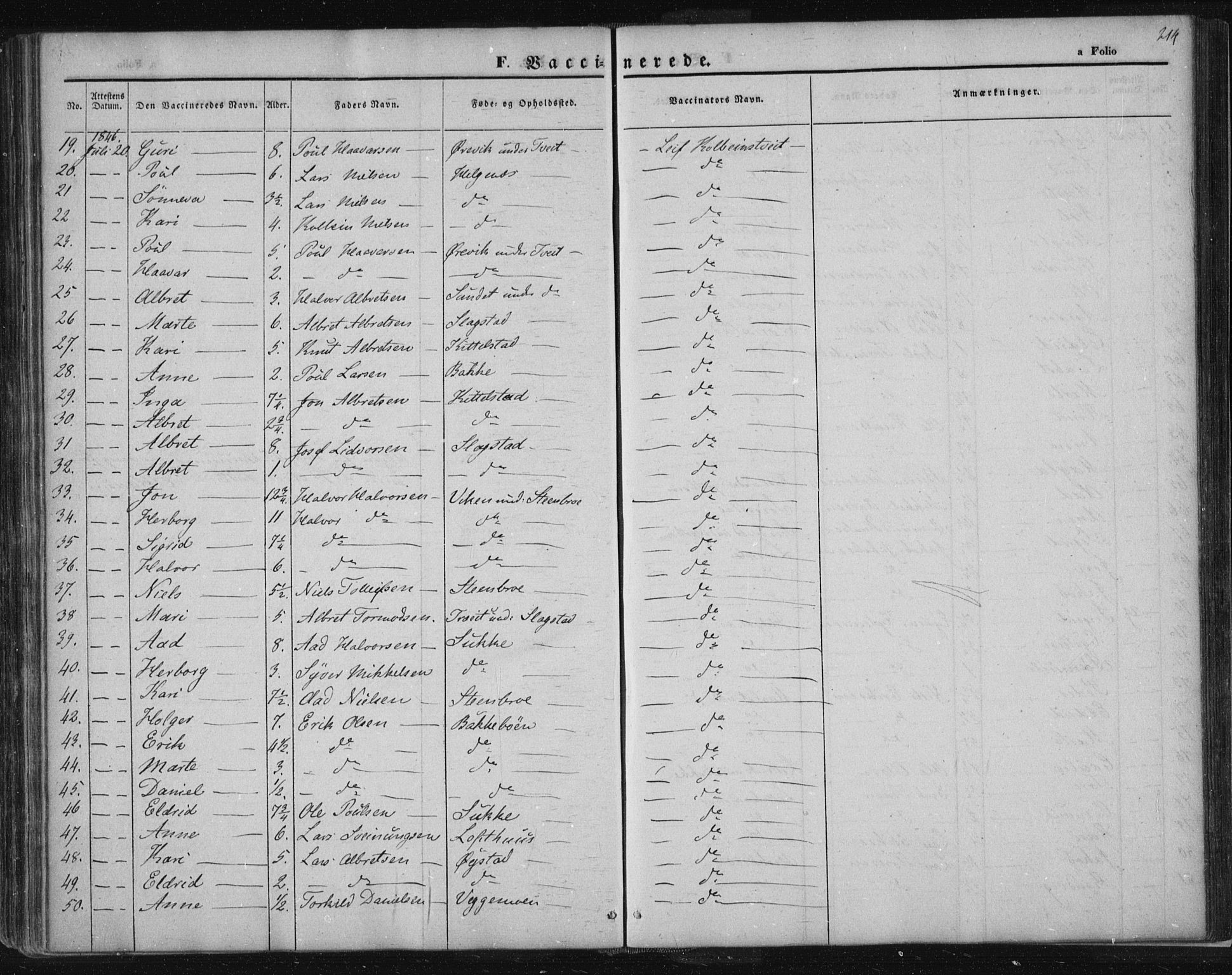 Suldal sokneprestkontor, SAST/A-101845/01/IV/L0008: Parish register (official) no. A 8, 1836-1853, p. 214