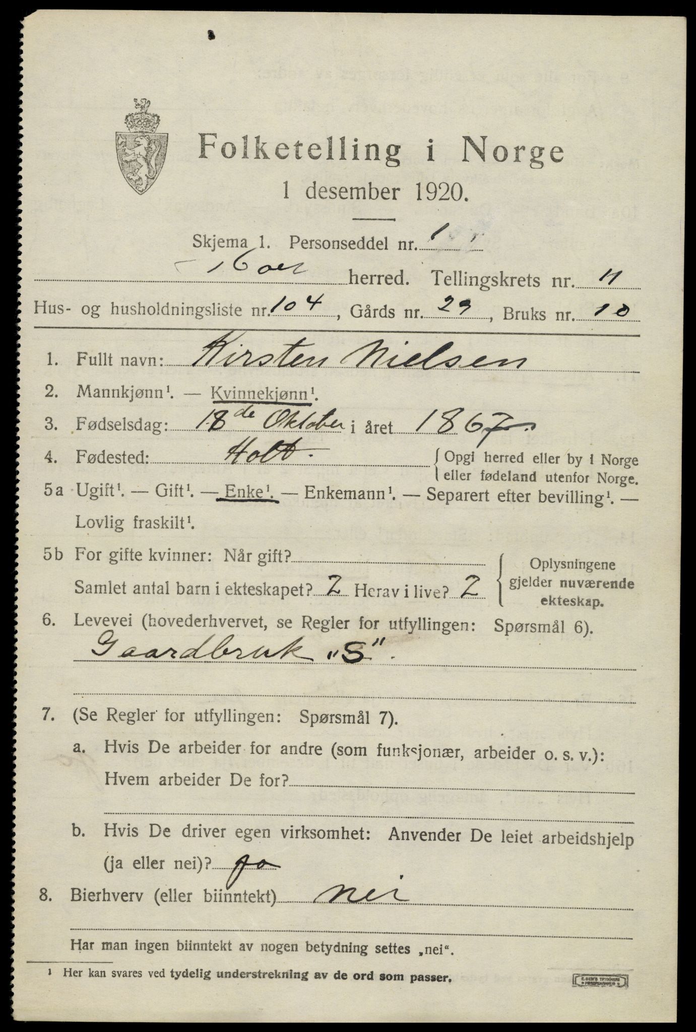 SAK, 1920 census for Holt, 1920, p. 7128