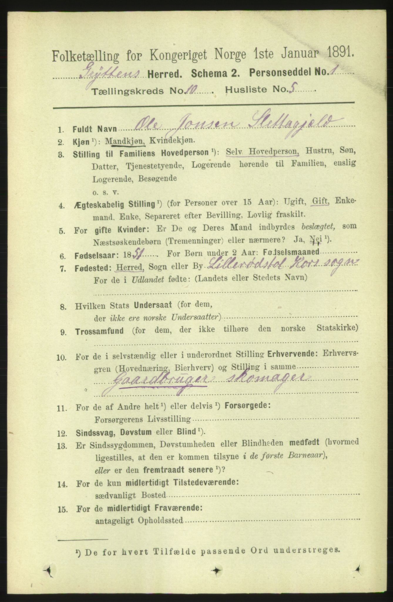 RA, 1891 census for 1539 Grytten, 1891, p. 3648