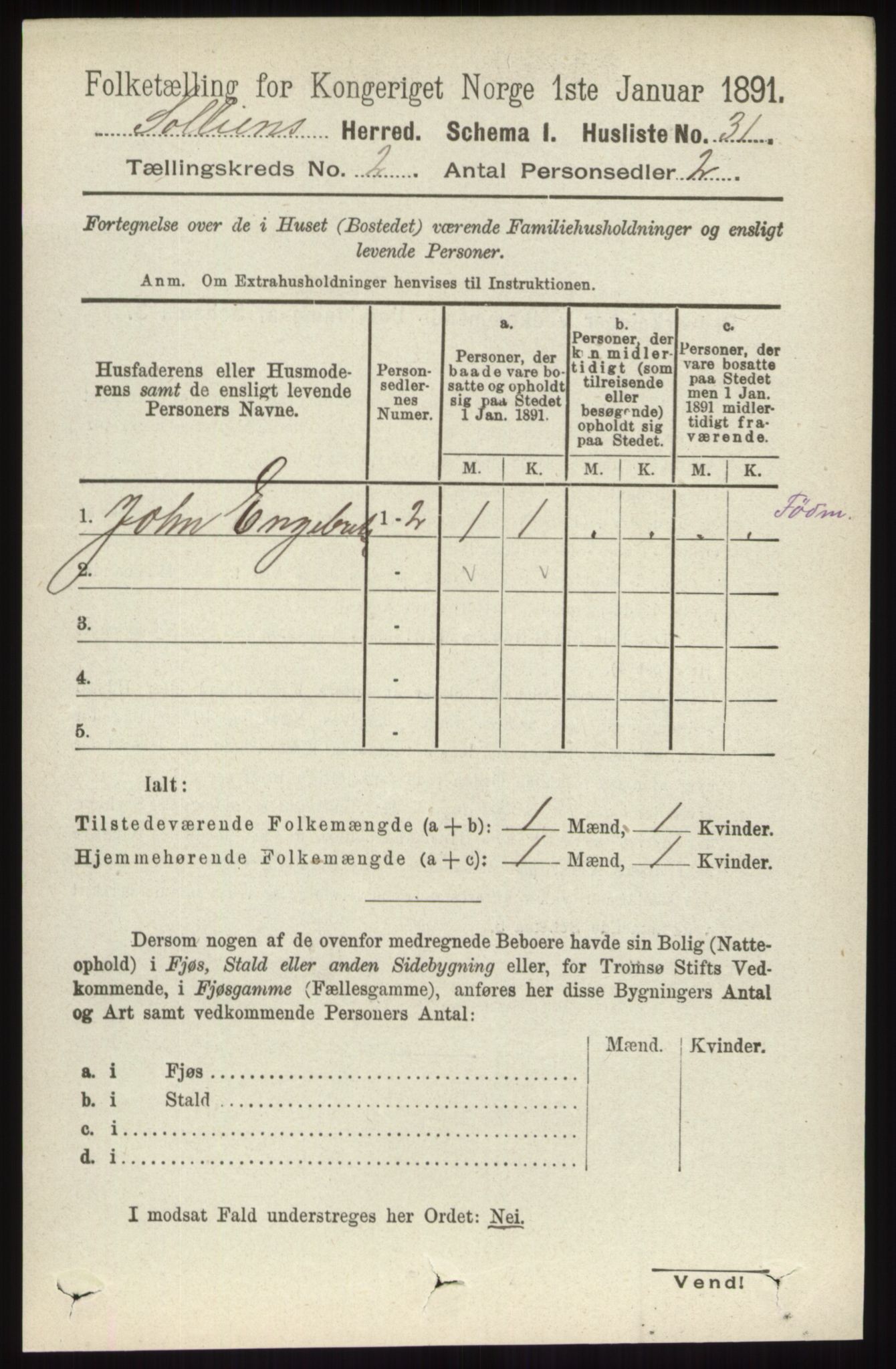 RA, 1891 census for 0431 Sollia, 1891, p. 394