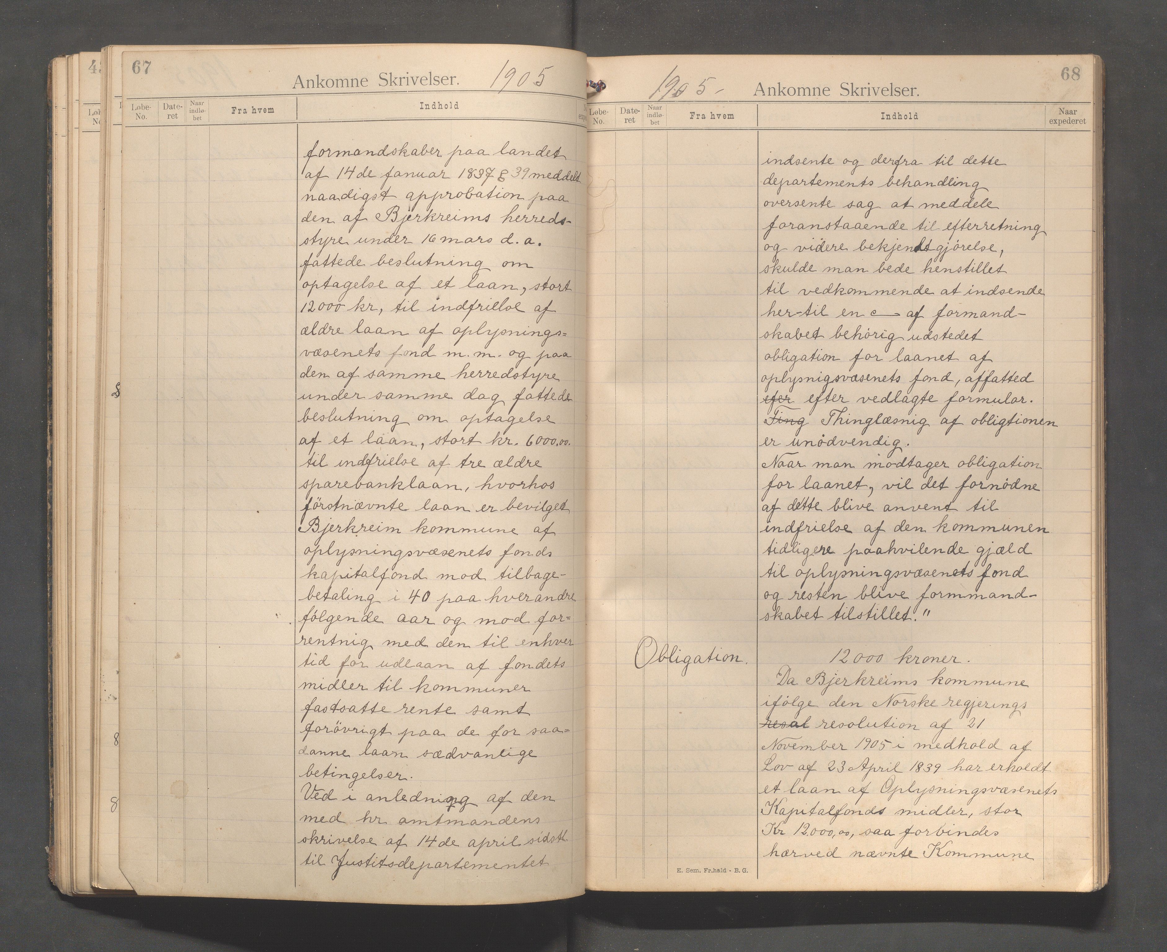 Bjerkreim kommune - Formannskapet/Sentraladministrasjonen, IKAR/K-101531/C/Ca/L0001: Journal, 1896-1911, p. 67-68