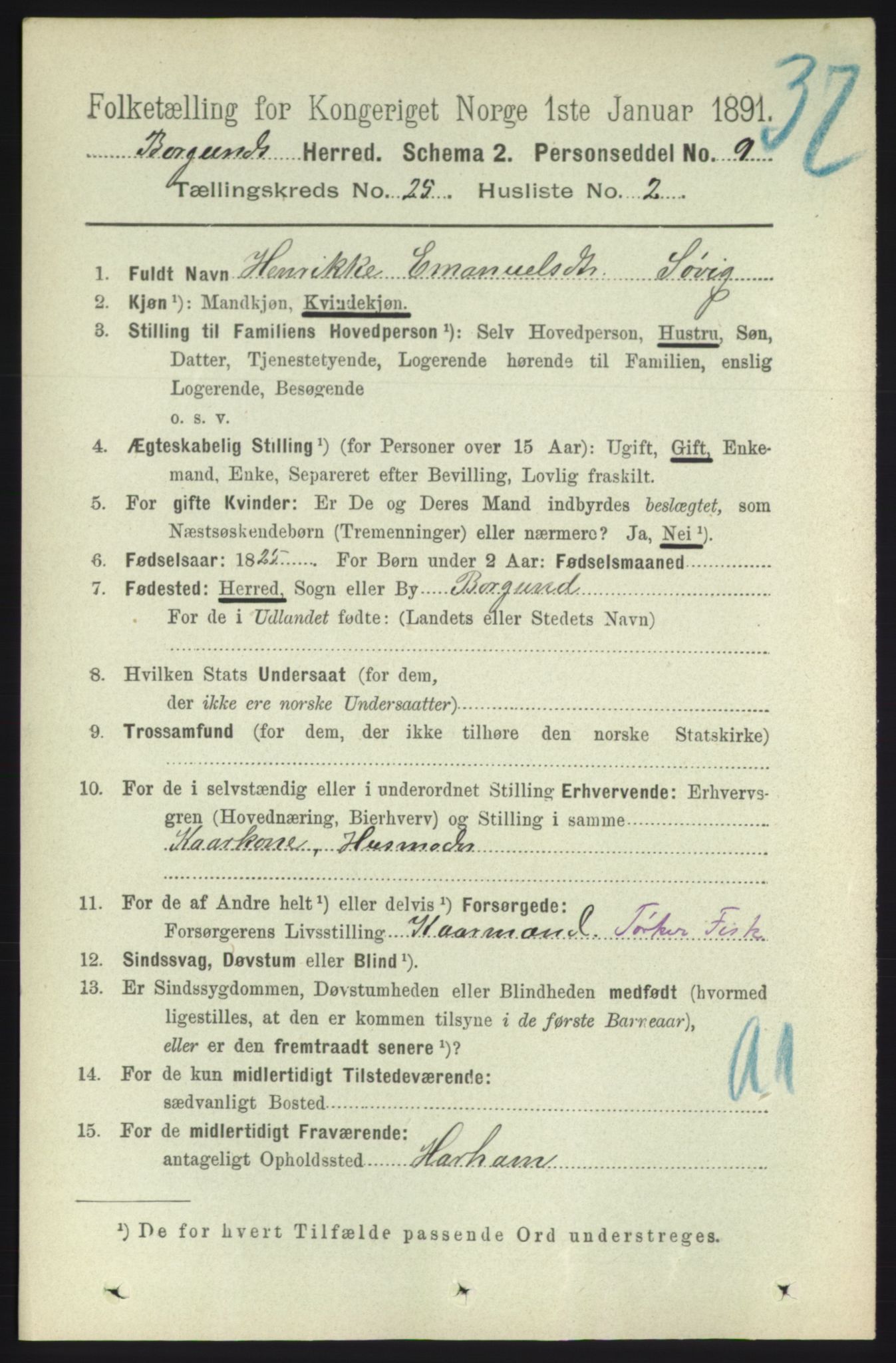 RA, 1891 census for 1531 Borgund, 1891, p. 7267