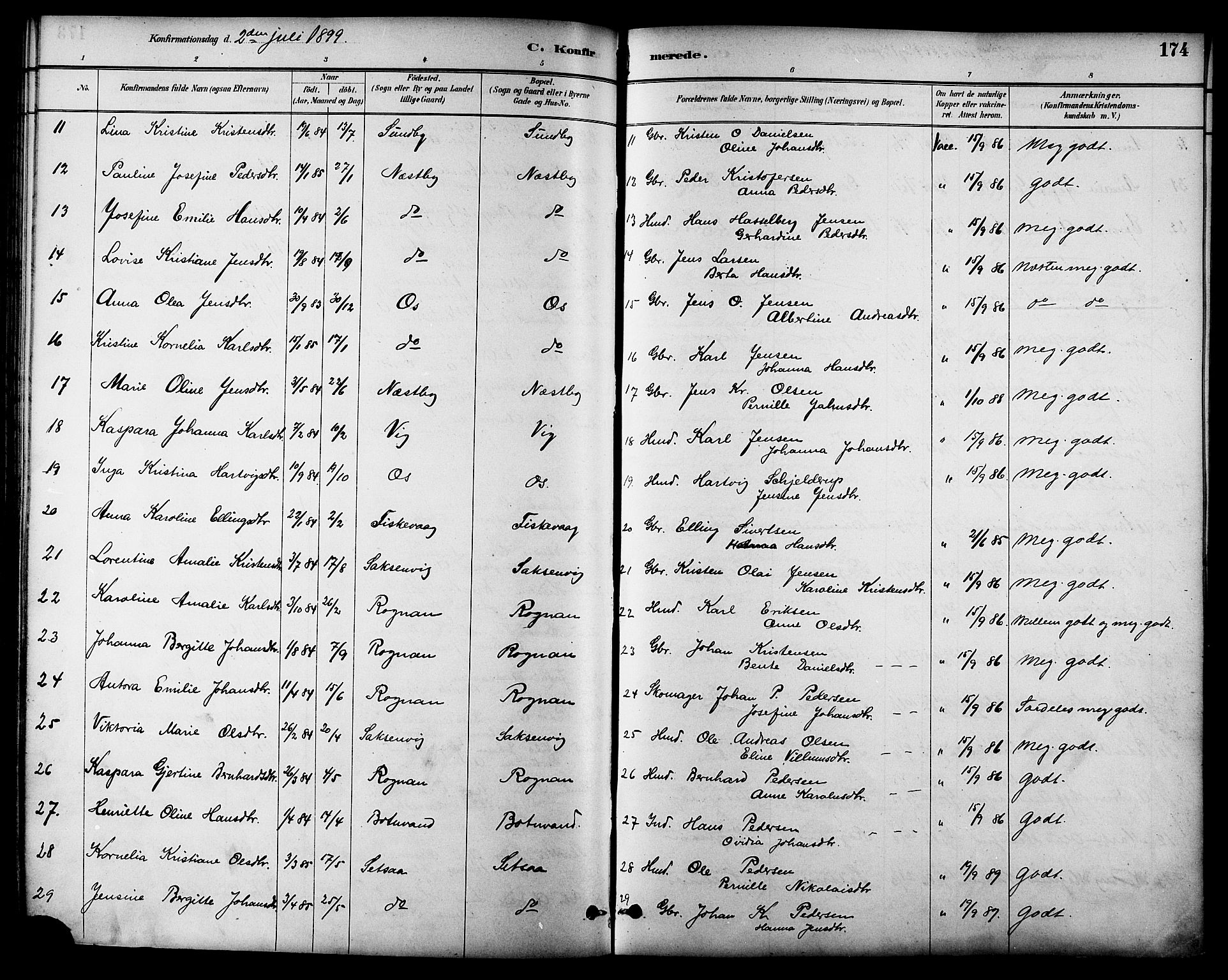 Ministerialprotokoller, klokkerbøker og fødselsregistre - Nordland, AV/SAT-A-1459/847/L0669: Parish register (official) no. 847A09, 1887-1901, p. 174