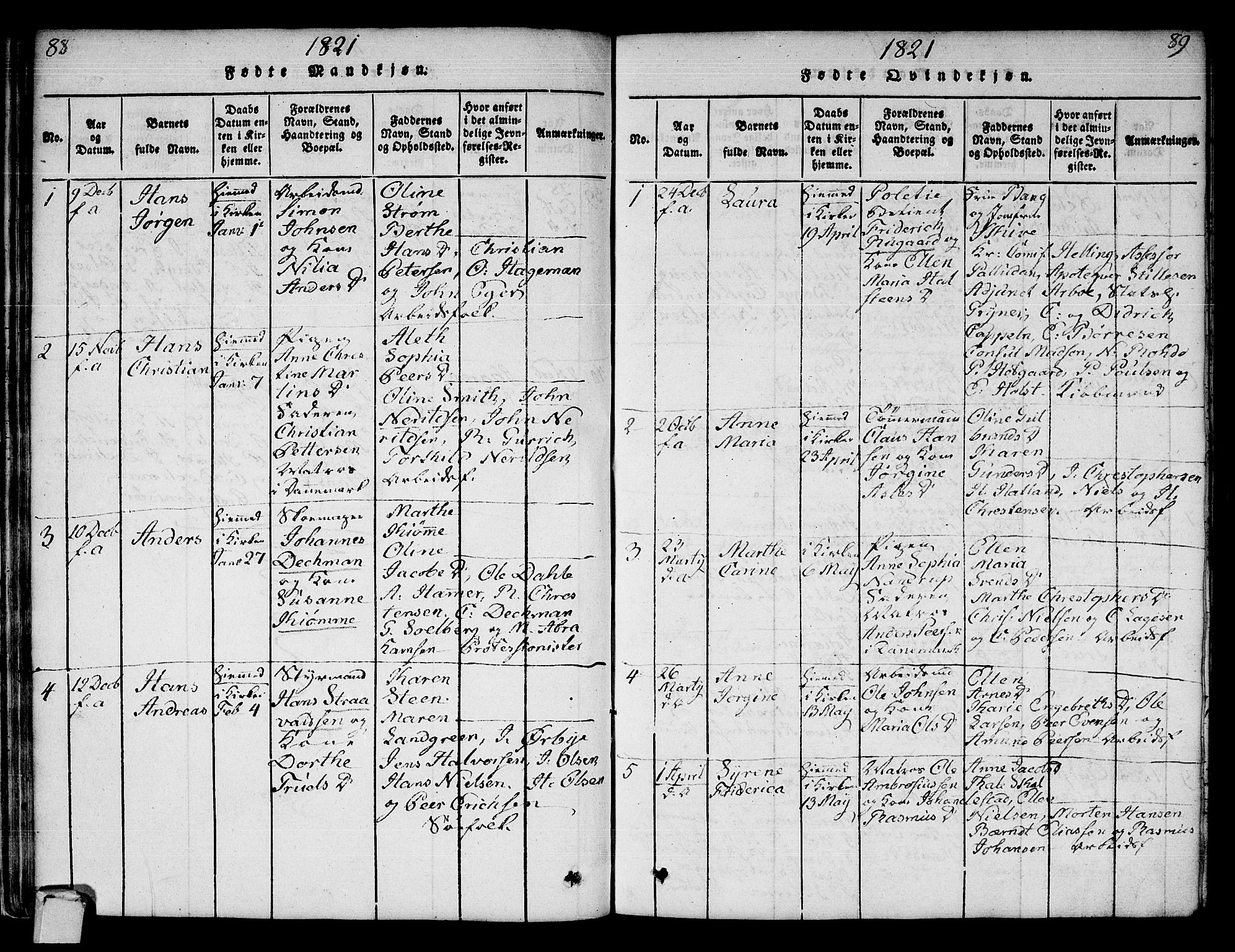 Strømsø kirkebøker, AV/SAKO-A-246/F/Fa/L0011: Parish register (official) no. I 11, 1815-1829, p. 88-89