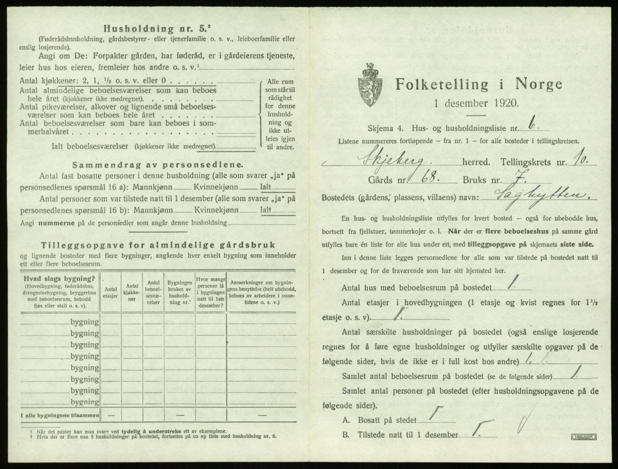 SAO, 1920 census for Skjeberg, 1920, p. 1354