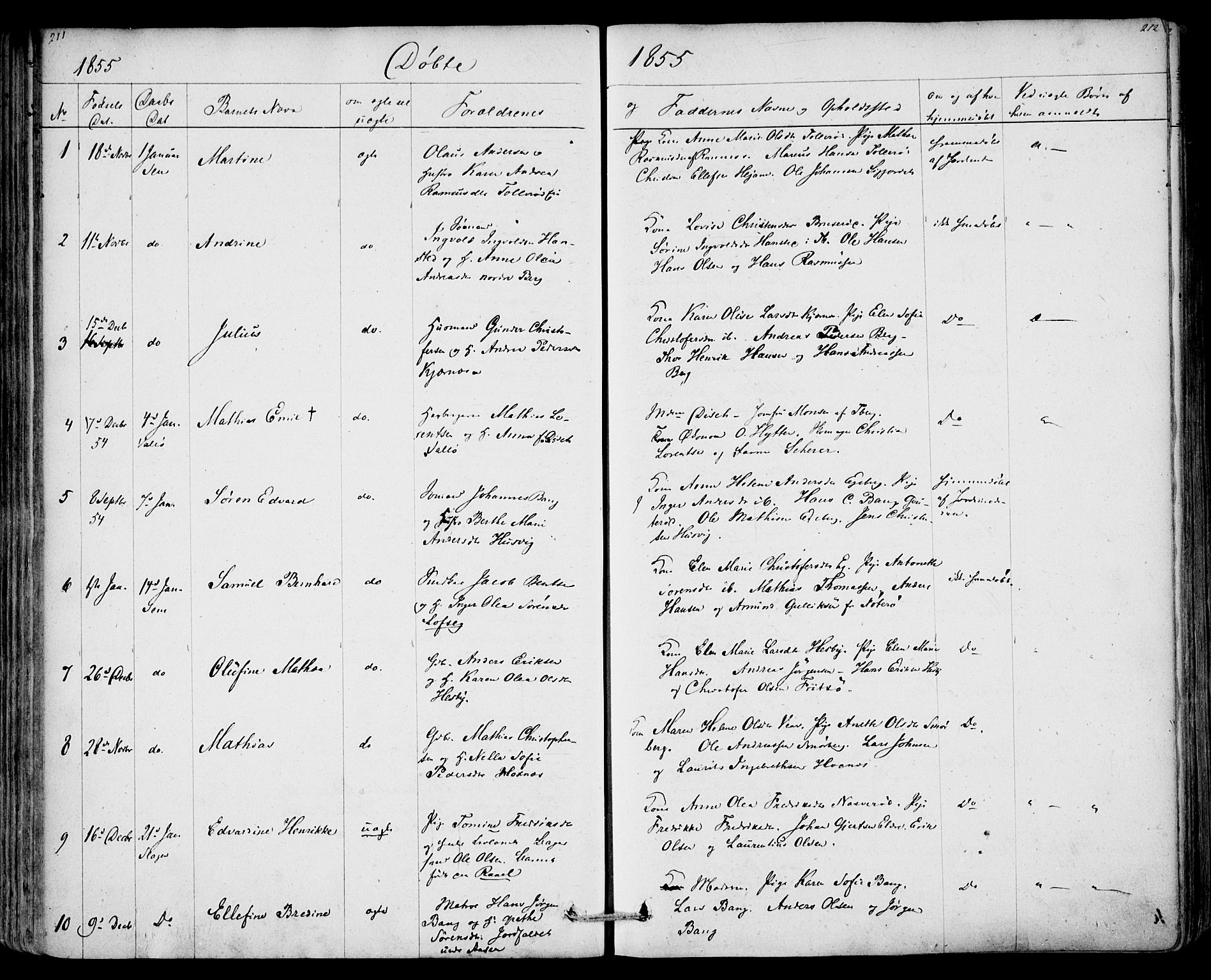 Sem kirkebøker, SAKO/A-5/F/Fa/L0006: Parish register (official) no. I 6, 1843-1855, p. 211-212