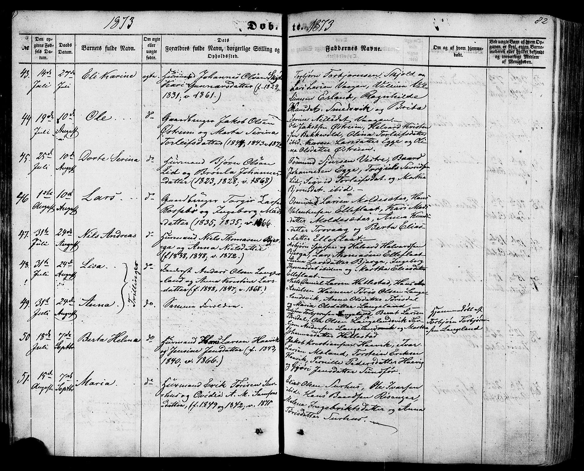 Skjold sokneprestkontor, AV/SAST-A-101847/H/Ha/Haa/L0008: Parish register (official) no. A 8, 1856-1882, p. 82