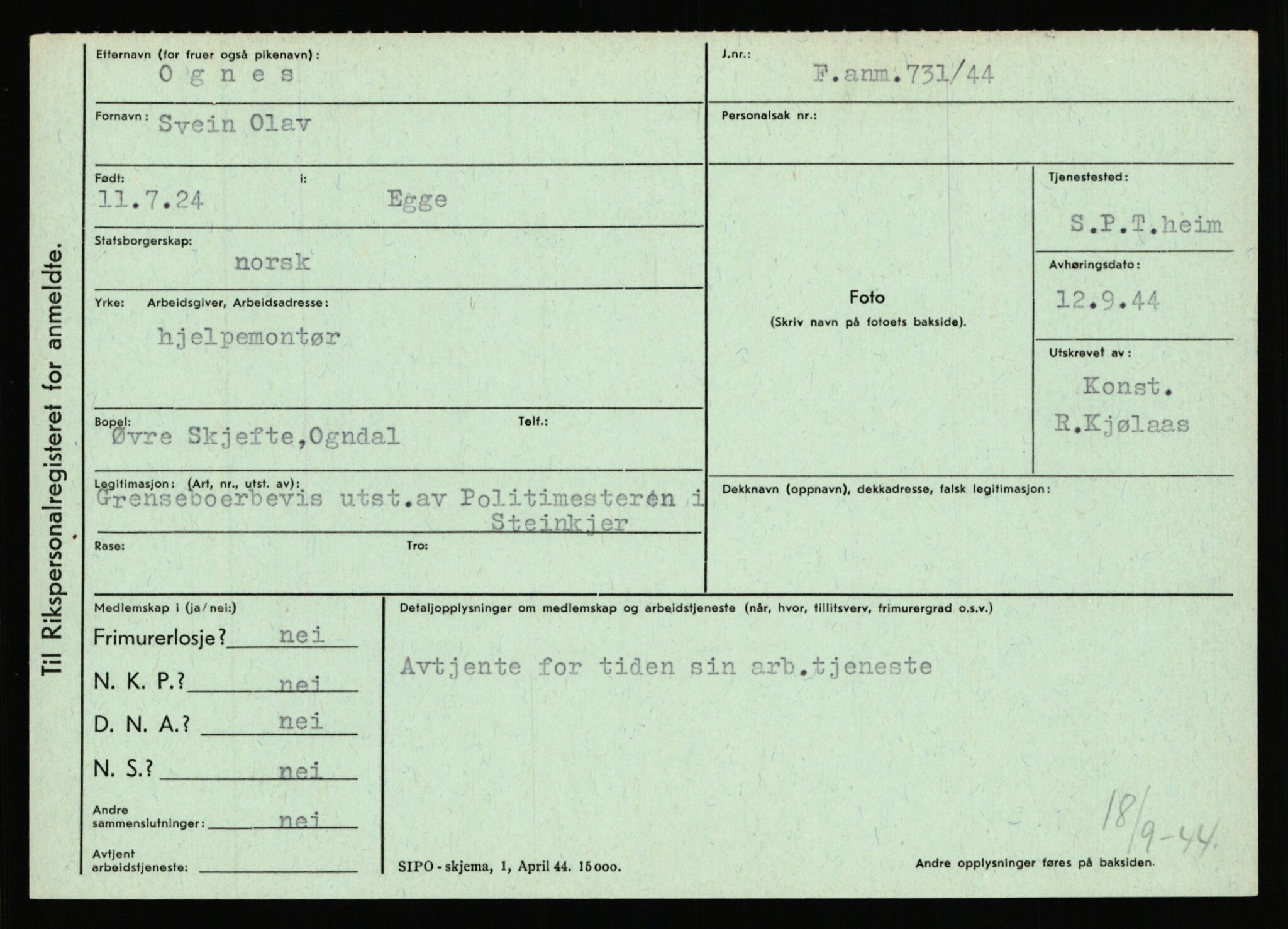 Statspolitiet - Hovedkontoret / Osloavdelingen, AV/RA-S-1329/C/Ca/L0012: Oanæs - Quistgaard	, 1943-1945, p. 140