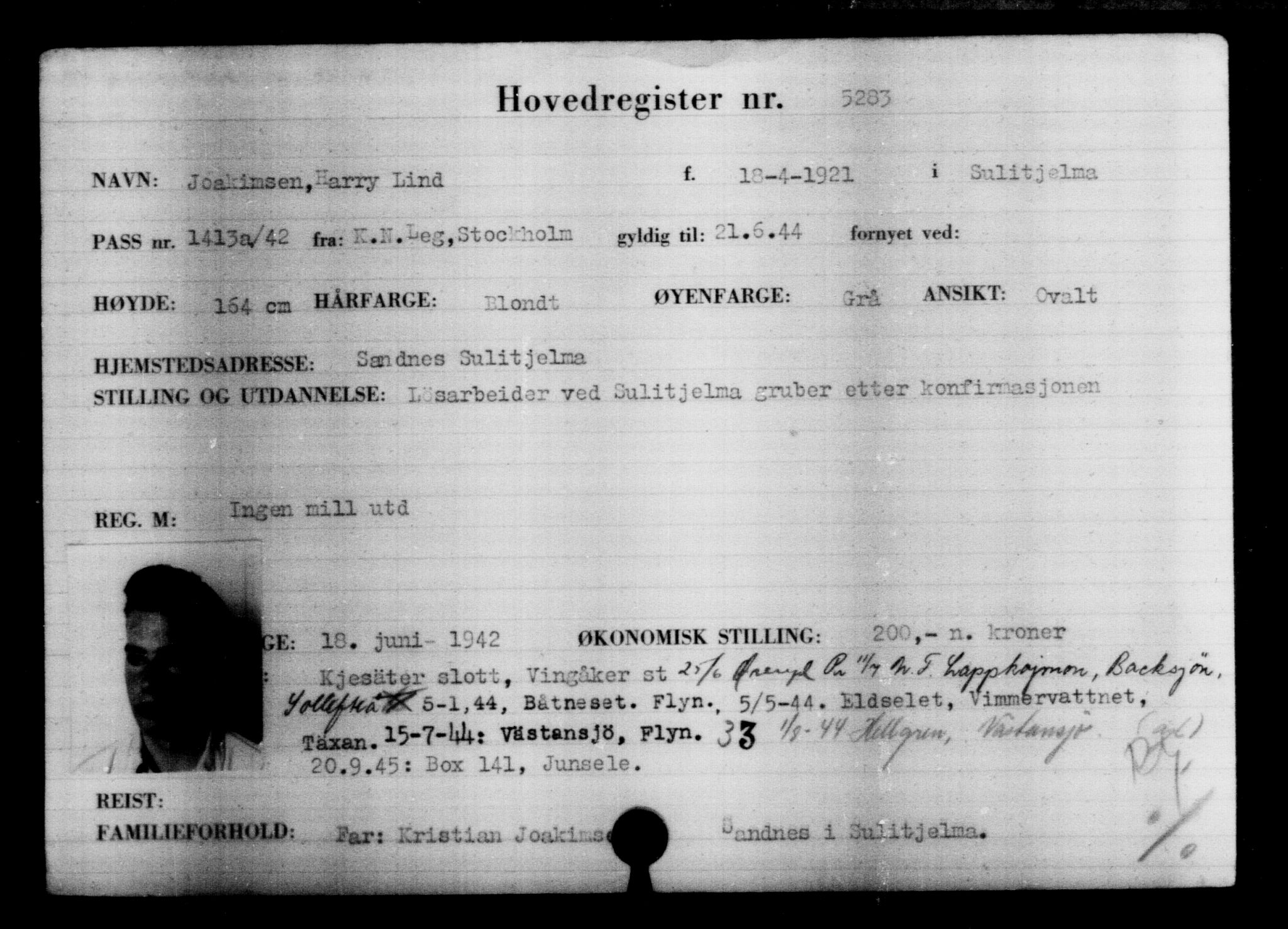Utenriksstasjonene, Legasjonen i Stockholm, Flyktningkontoret, AV/RA-S-6753/V/Va/L0004: Kjesäterkartoteket, flyktninger med registreringsnr. 3496-6610, 1940-1945, p. 2058