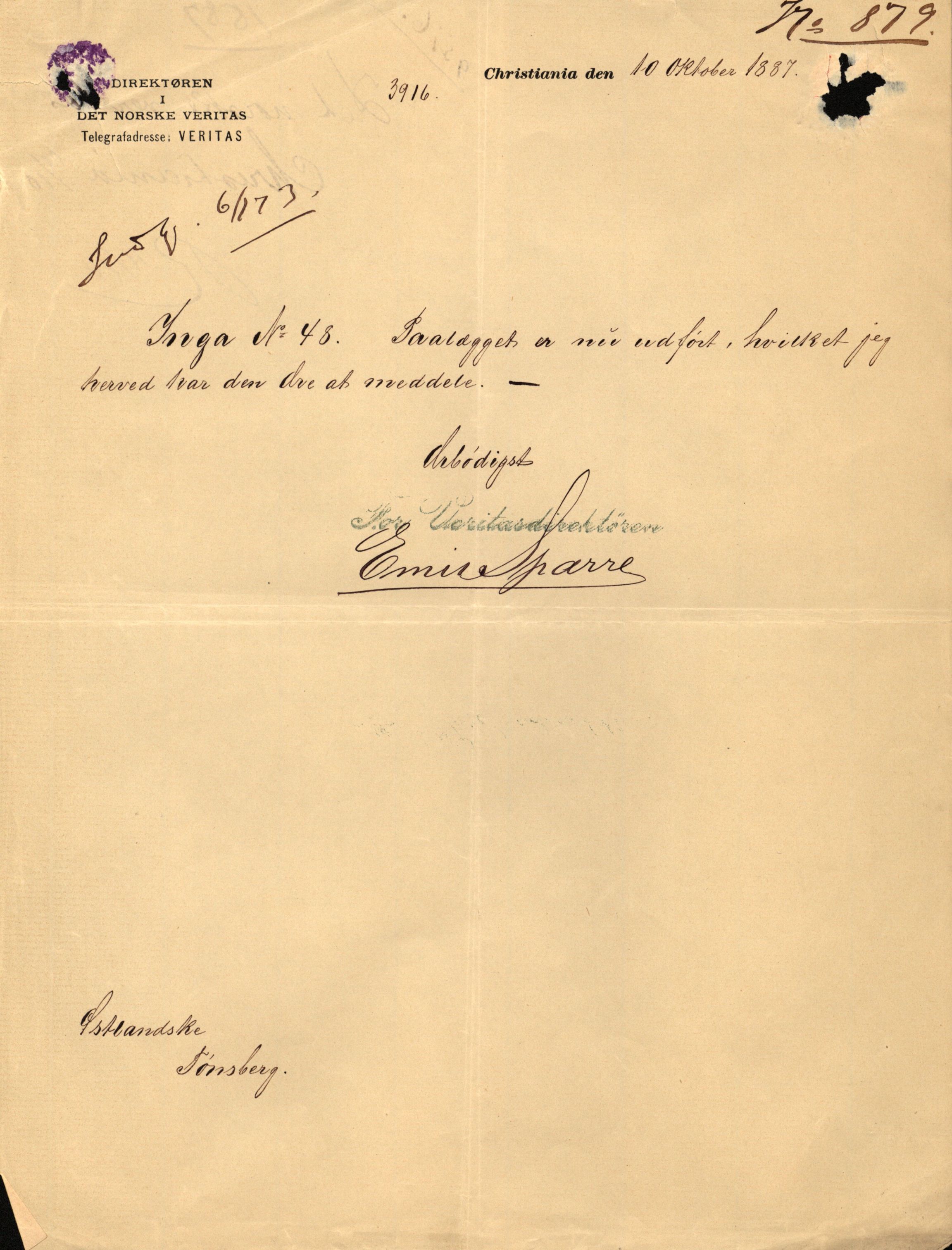 Pa 63 - Østlandske skibsassuranceforening, VEMU/A-1079/G/Ga/L0021/0003: Havaridokumenter / Inga av Drammen, Inga av Sandefjord, Primula, 1888-1889, p. 34
