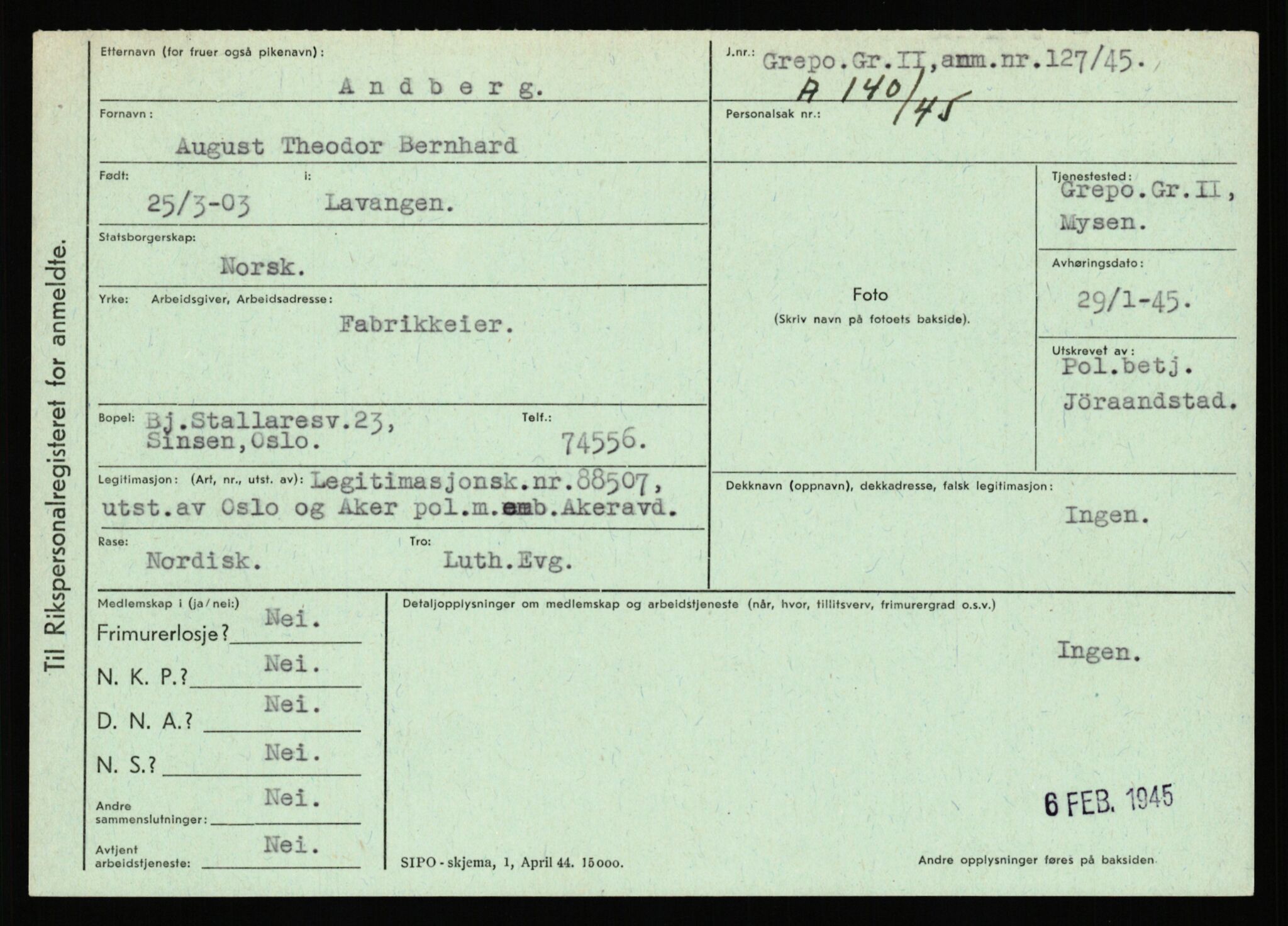 Statspolitiet - Hovedkontoret / Osloavdelingen, AV/RA-S-1329/C/Ca/L0001: Aabakken - Armann, 1943-1945, p. 1919