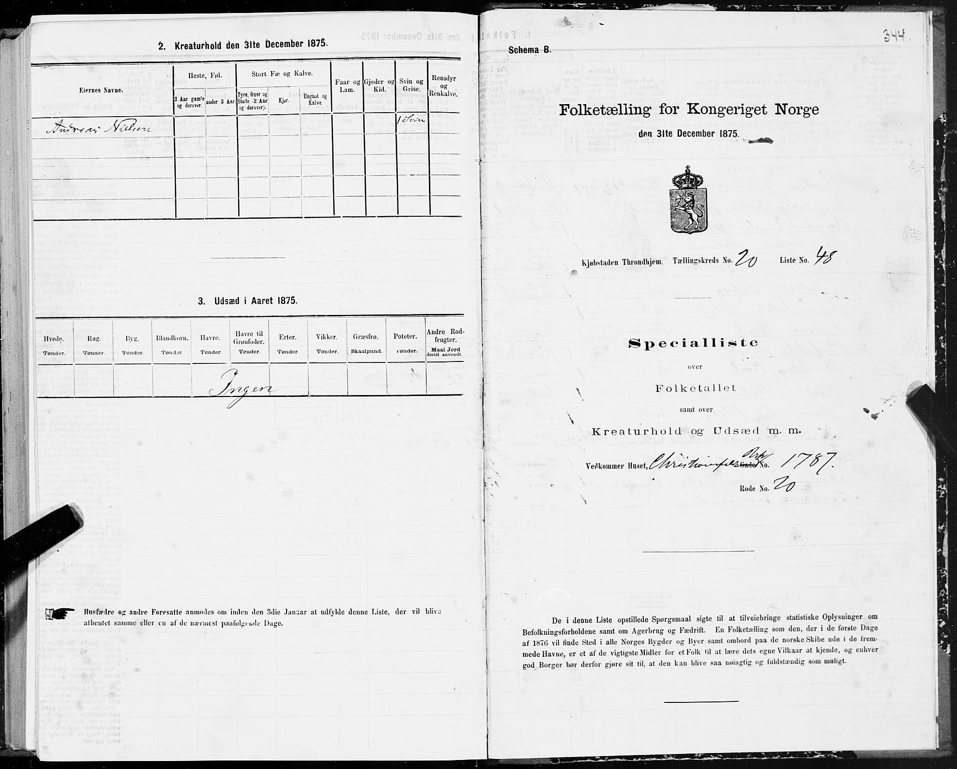 SAT, 1875 census for 1601 Trondheim, 1875, p. 10344