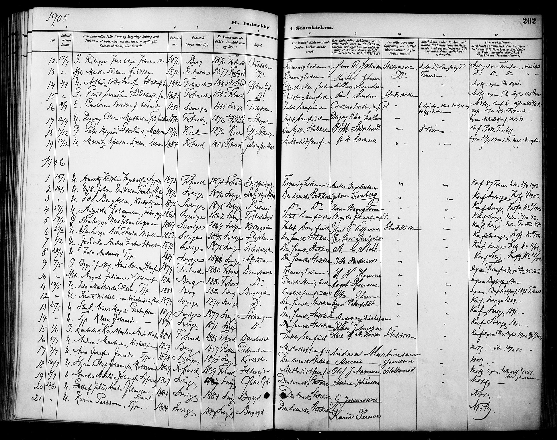 Halden prestekontor Kirkebøker, SAO/A-10909/F/Fa/L0014: Parish register (official) no. I 14, 1890-1906, p. 262