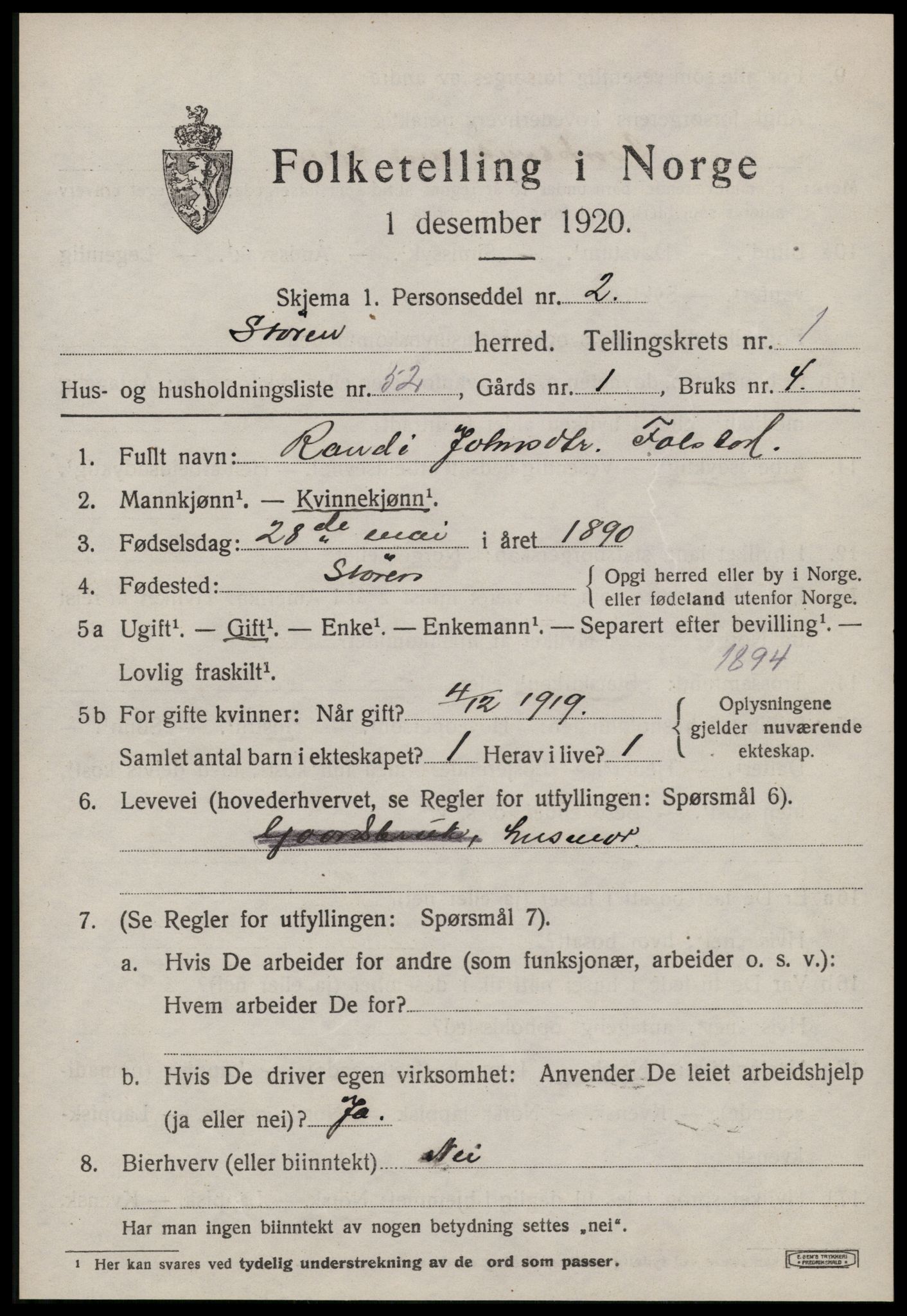 SAT, 1920 census for Støren, 1920, p. 1392