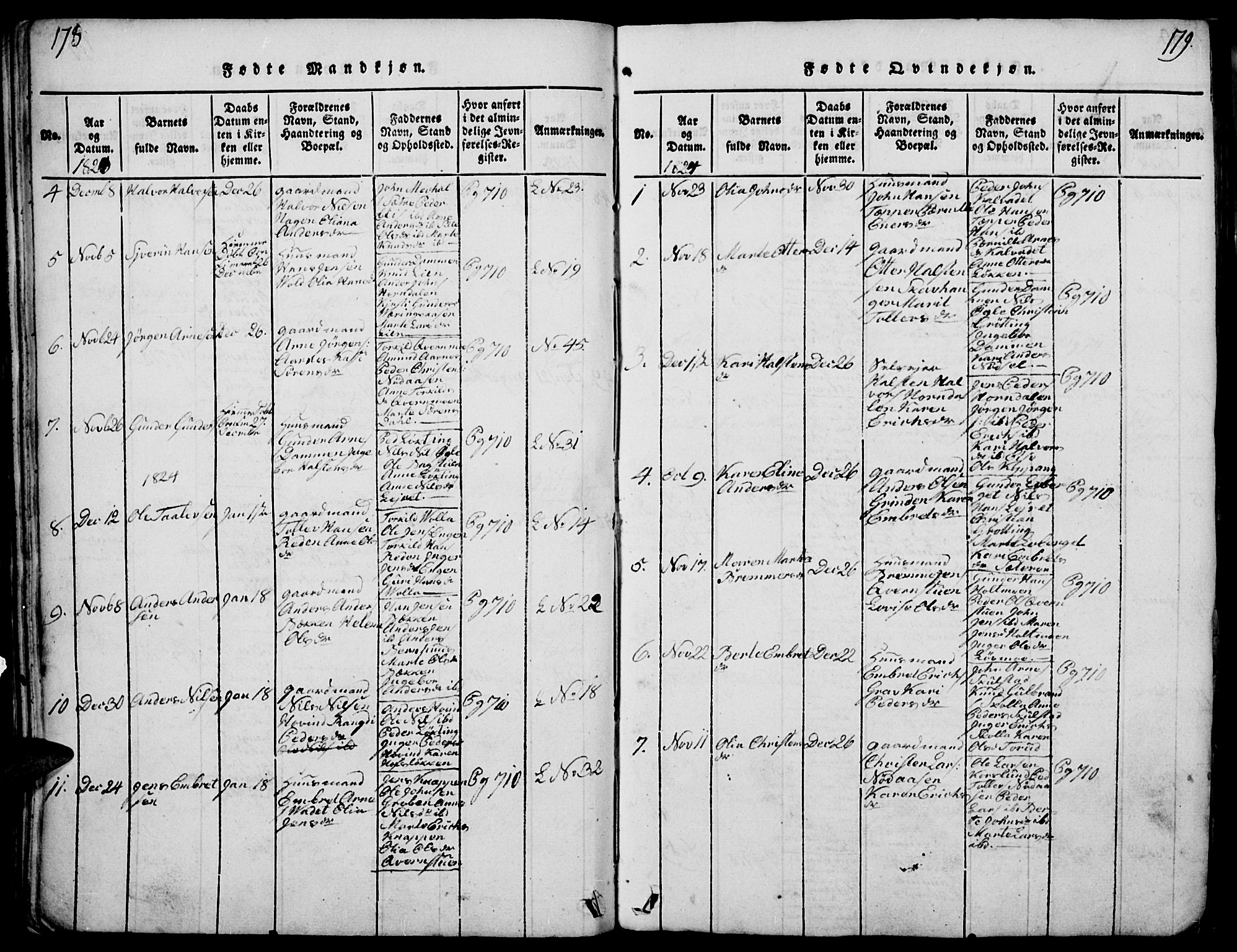 Elverum prestekontor, SAH/PREST-044/H/Ha/Haa/L0007: Parish register (official) no. 7, 1815-1830, p. 178-179