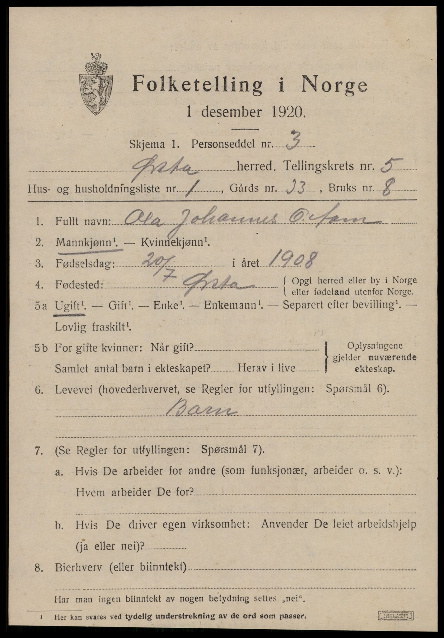 SAT, 1920 census for Ørsta, 1920, p. 4314