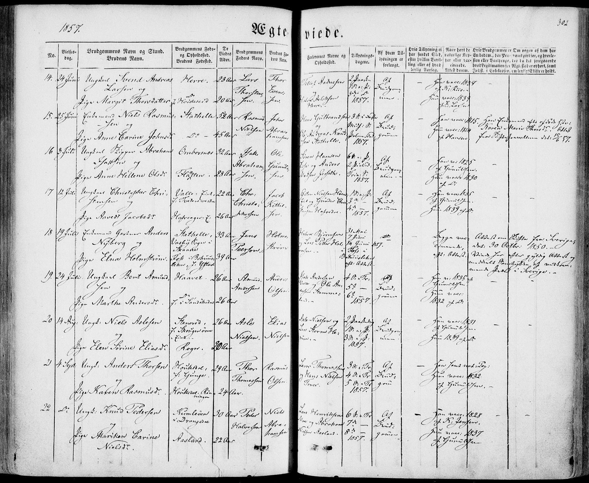 Bamble kirkebøker, SAKO/A-253/F/Fa/L0005: Parish register (official) no. I 5, 1854-1869, p. 302