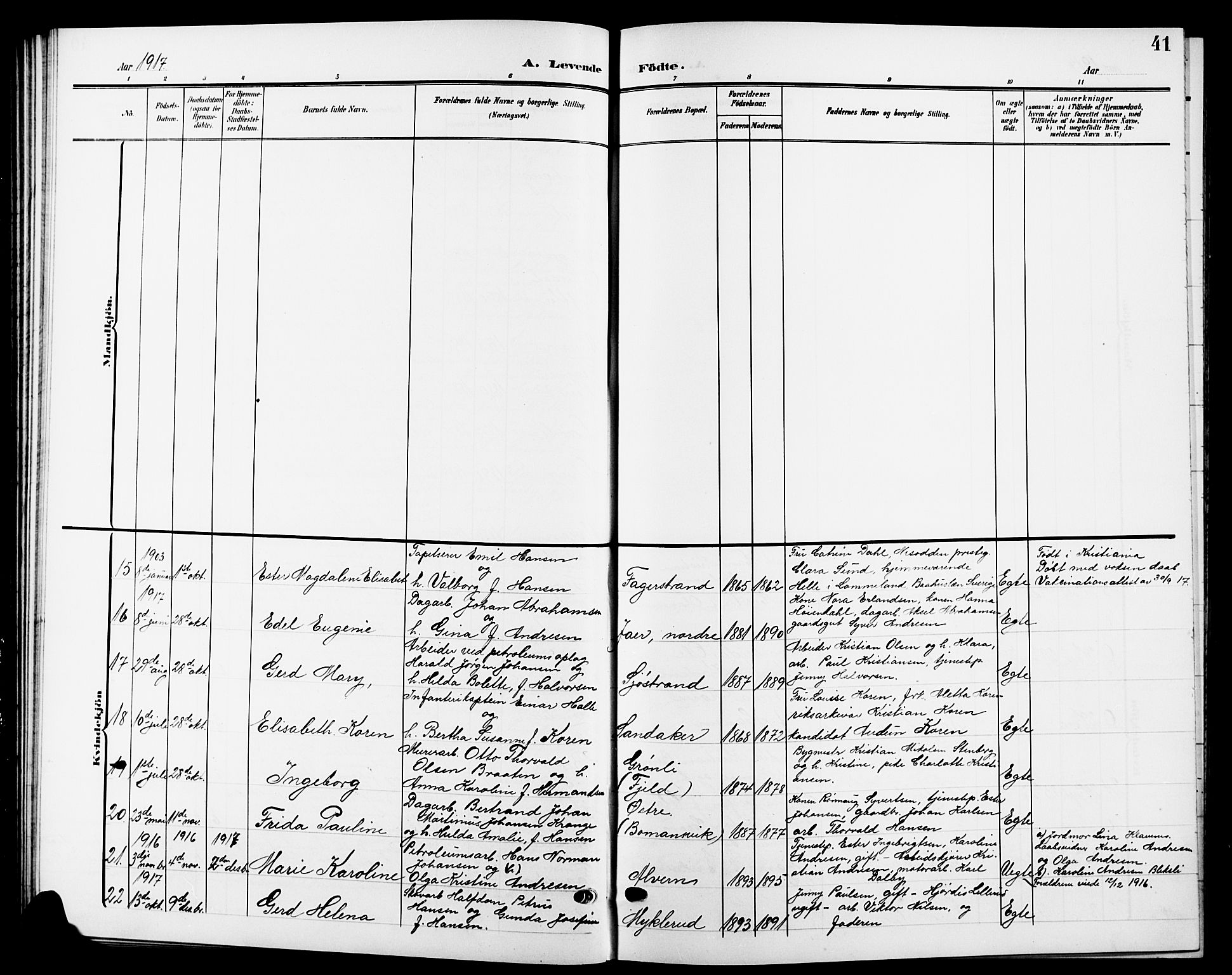 Nesodden prestekontor Kirkebøker, AV/SAO-A-10013/G/Ga/L0002: Parish register (copy) no. I 2, 1905-1924, p. 41