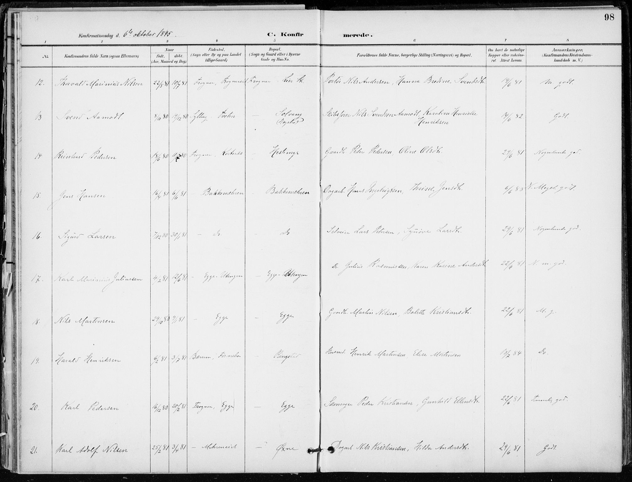 Lier kirkebøker, AV/SAKO-A-230/F/Fa/L0016: Parish register (official) no. I 16, 1895-1900, p. 98