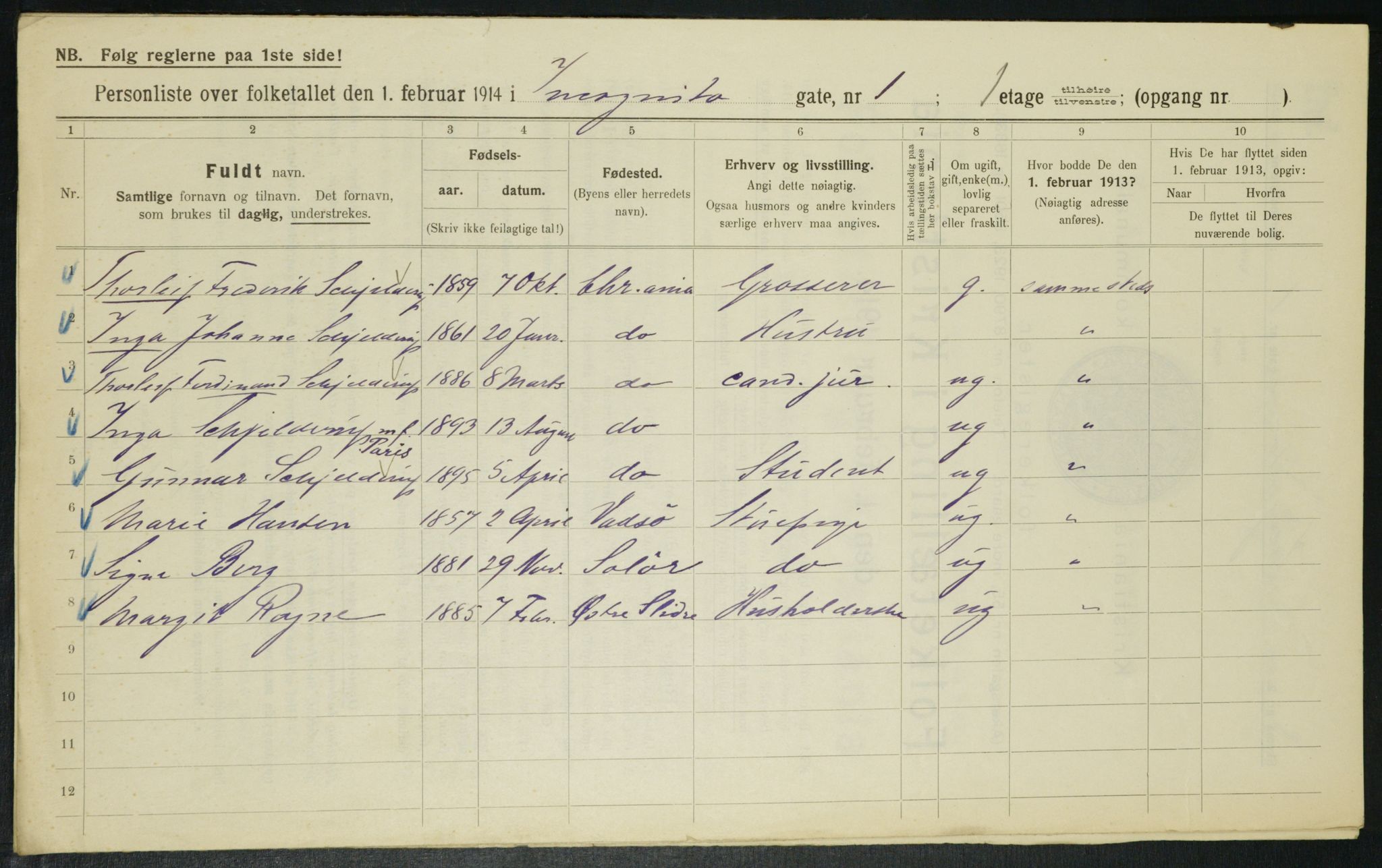 OBA, Municipal Census 1914 for Kristiania, 1914, p. 44008