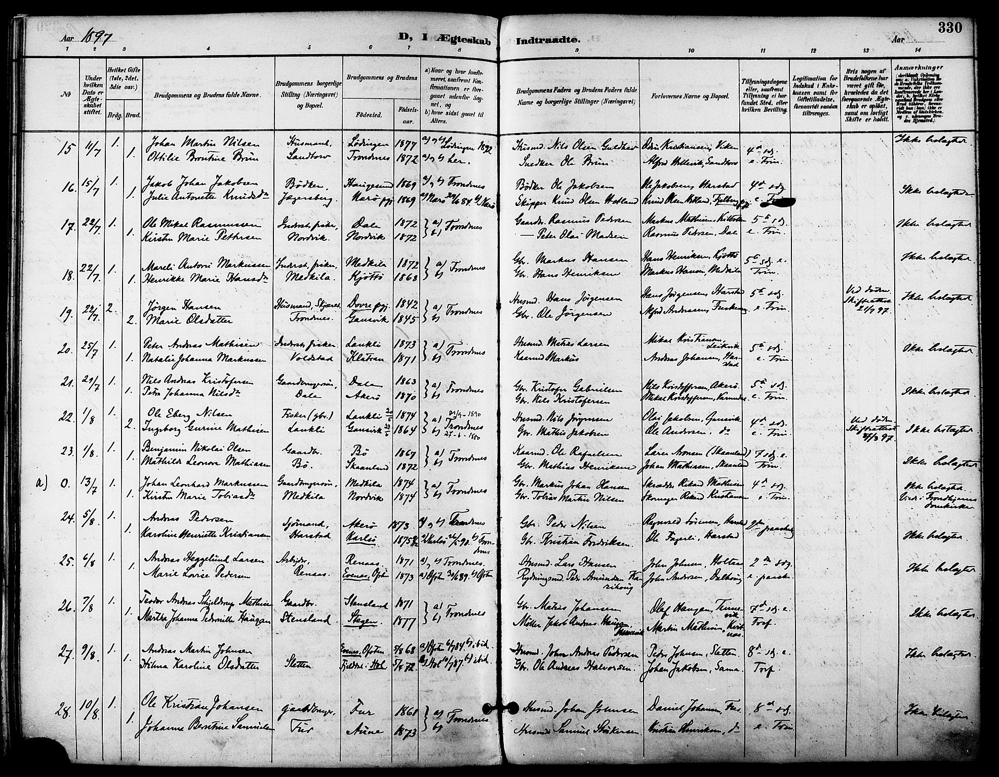 Trondenes sokneprestkontor, SATØ/S-1319/H/Ha/L0016kirke: Parish register (official) no. 16, 1890-1898, p. 330