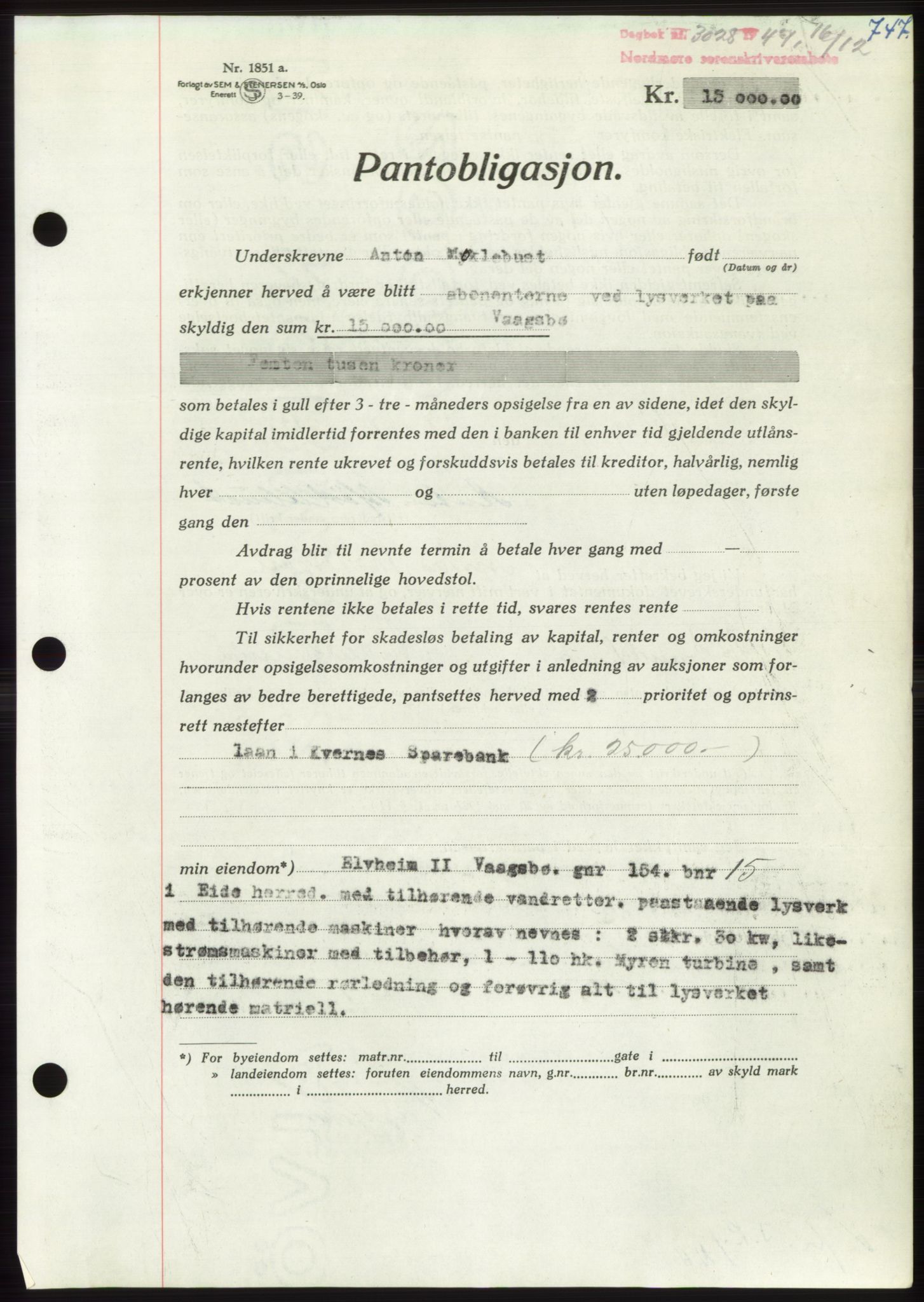 Nordmøre sorenskriveri, AV/SAT-A-4132/1/2/2Ca: Mortgage book no. B97, 1947-1948, Diary no: : 3028/1947