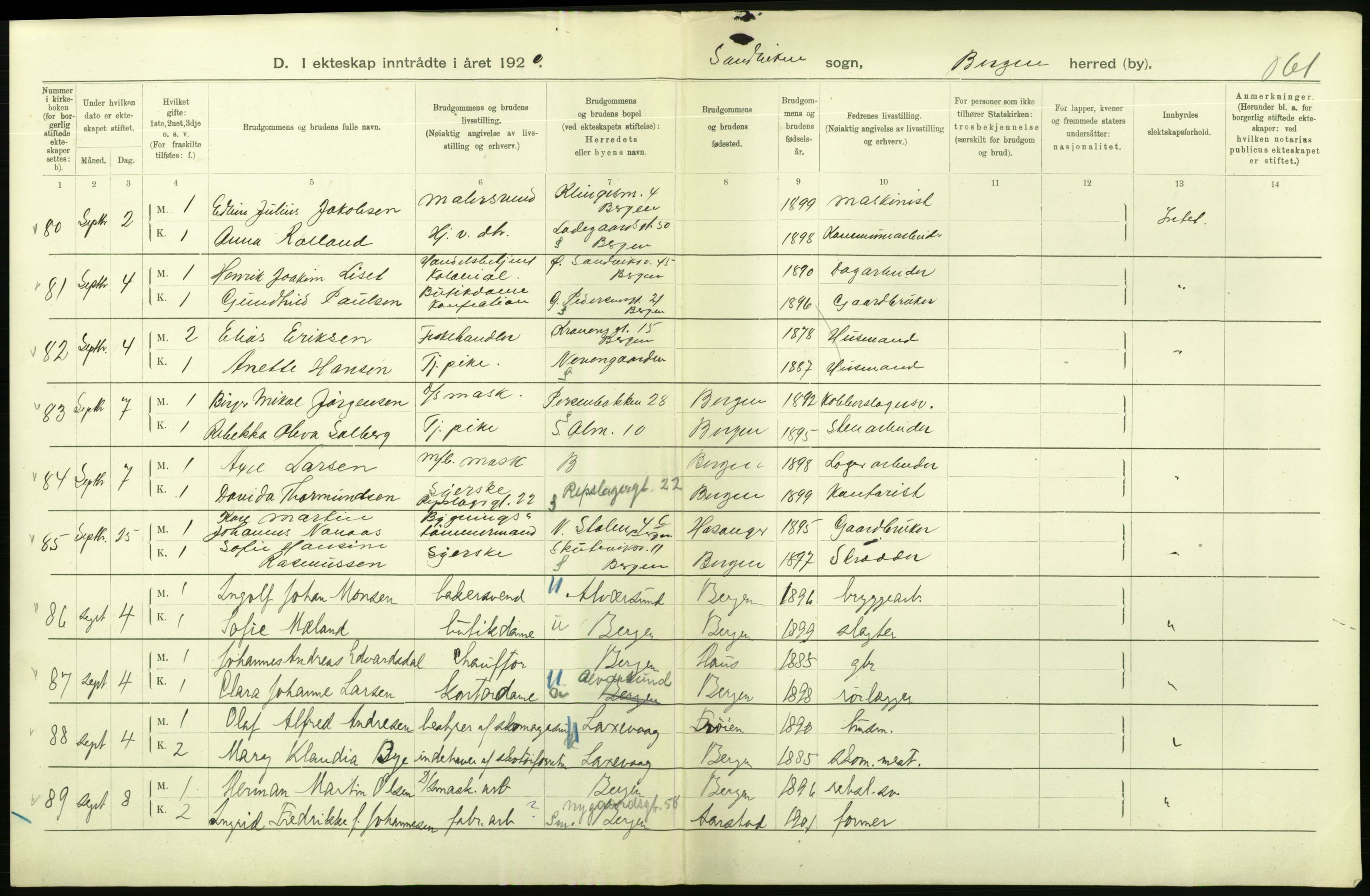 Statistisk sentralbyrå, Sosiodemografiske emner, Befolkning, AV/RA-S-2228/D/Df/Dfb/Dfbj/L0042: Bergen: Gifte, døde, dødfødte., 1920, p. 68