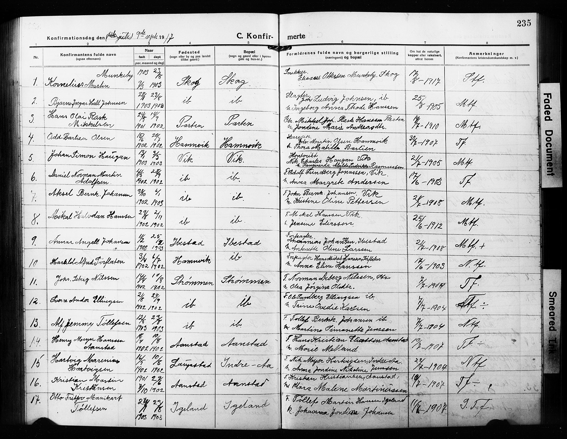Ibestad sokneprestembete, AV/SATØ-S-0077/H/Ha/Hab/L0010klokker: Parish register (copy) no. 10, 1915-1929, p. 235