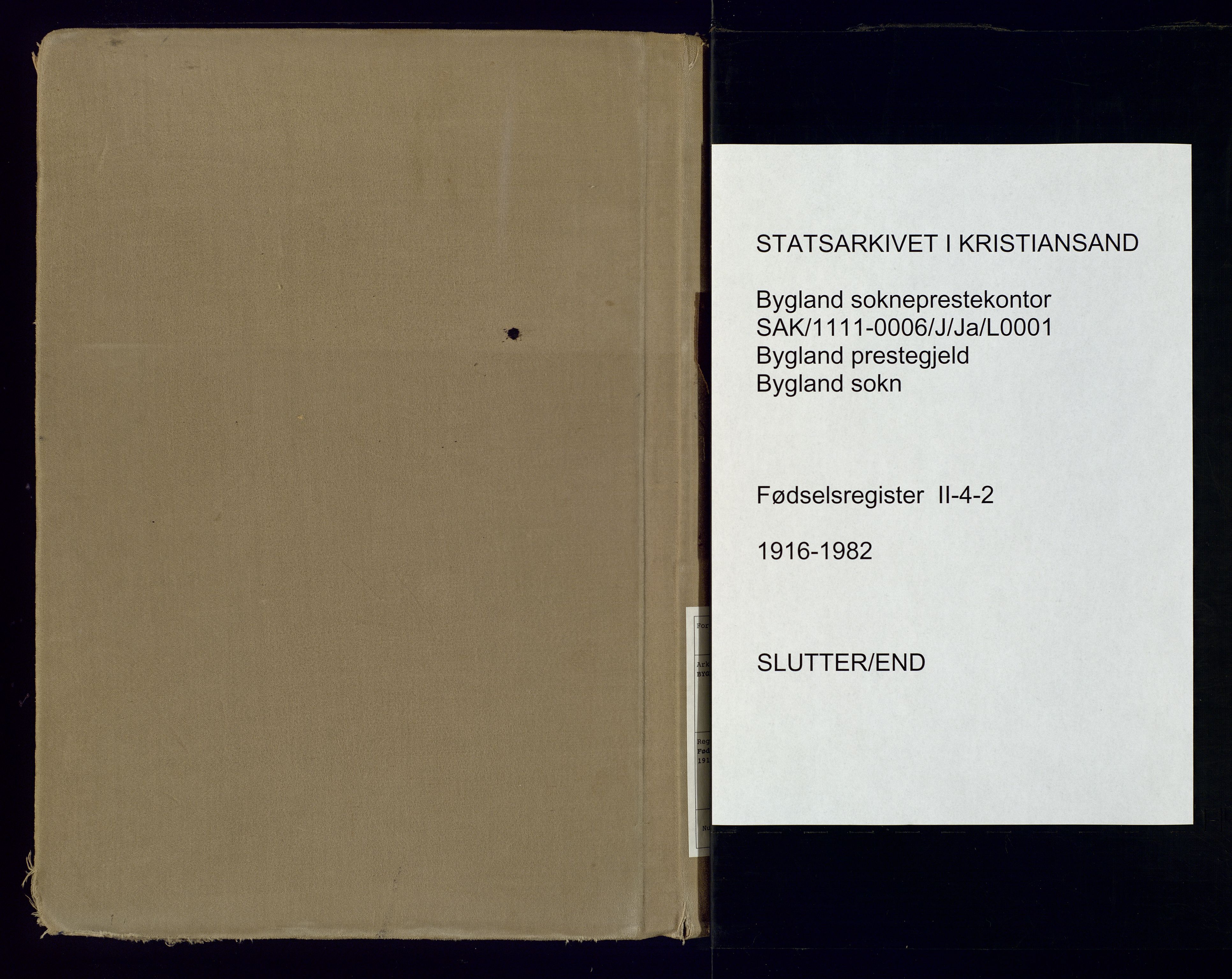 Bygland sokneprestkontor, AV/SAK-1111-0006/J/Ja/L0001: Birth register no. II.4.2, 1916-1982