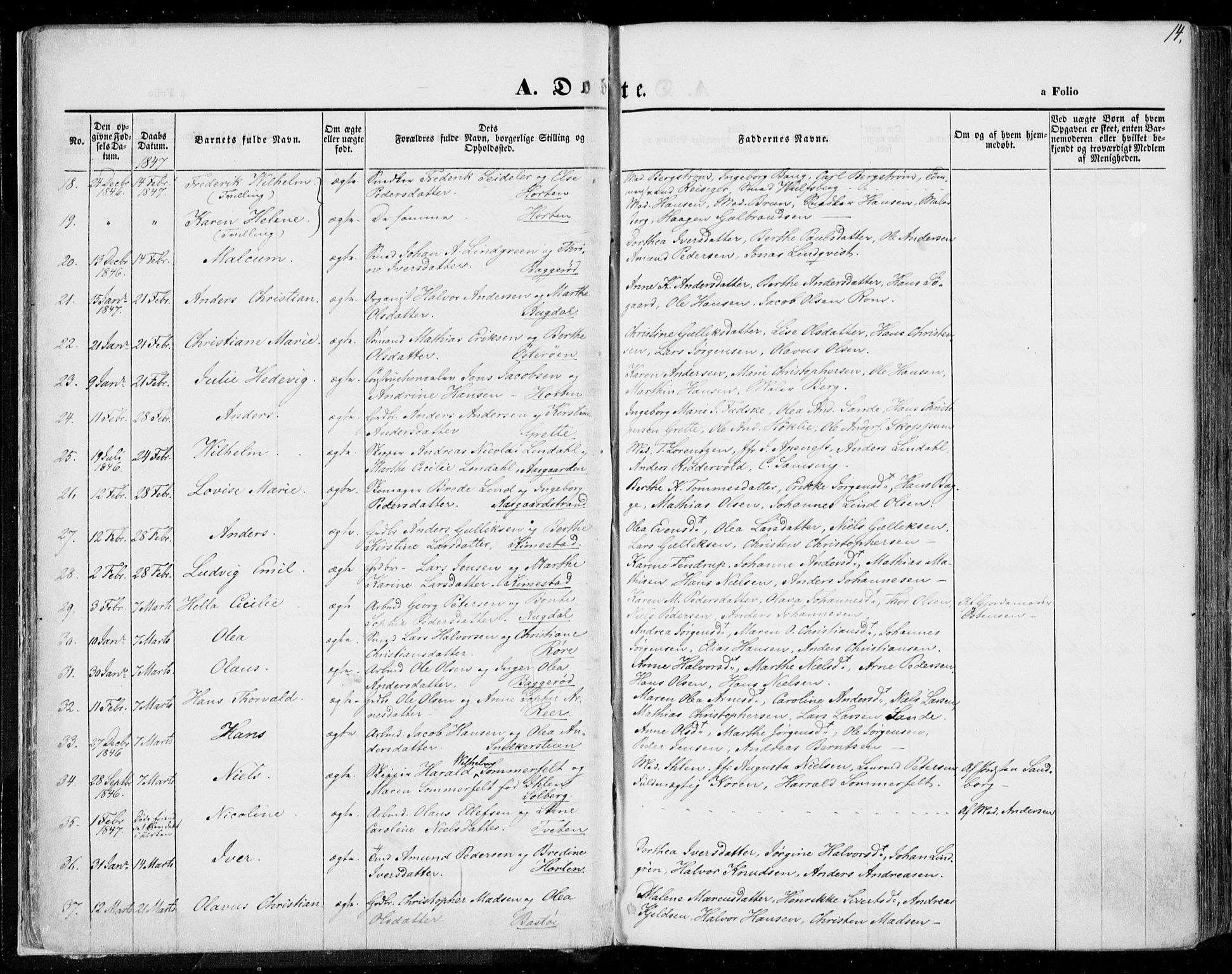 Borre kirkebøker, SAKO/A-338/F/Fa/L0005: Parish register (official) no. I 5, 1845-1851, p. 14