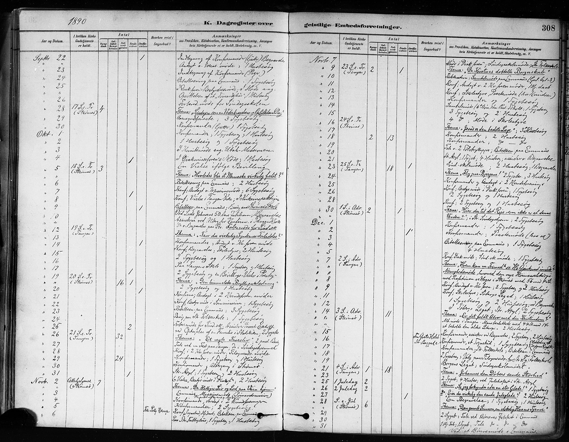 Strømsø kirkebøker, AV/SAKO-A-246/F/Fa/L0022: Parish register (official) no. I 22, 1879-1899, p. 308