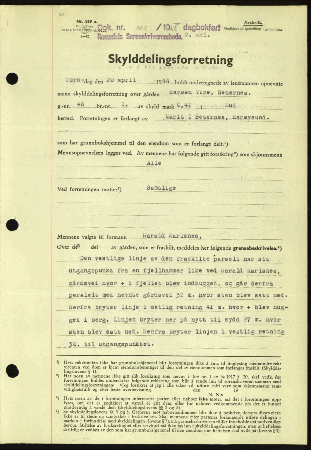 Romsdal sorenskriveri, SAT/A-4149/1/2/2C: Mortgage book no. A16, 1944-1944, Diary no: : 654/1944