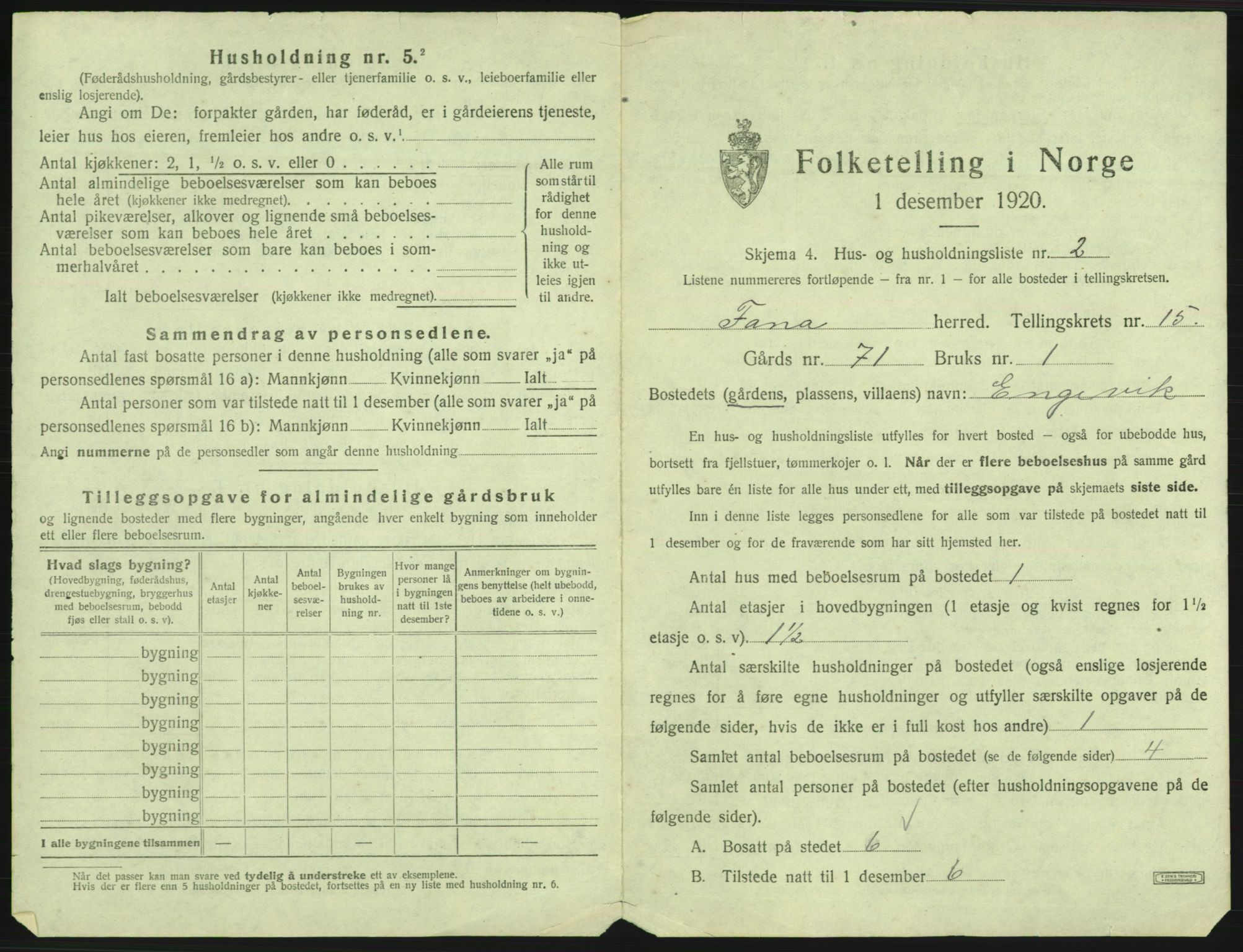 SAB, 1920 census for Fana, 1920, p. 2470