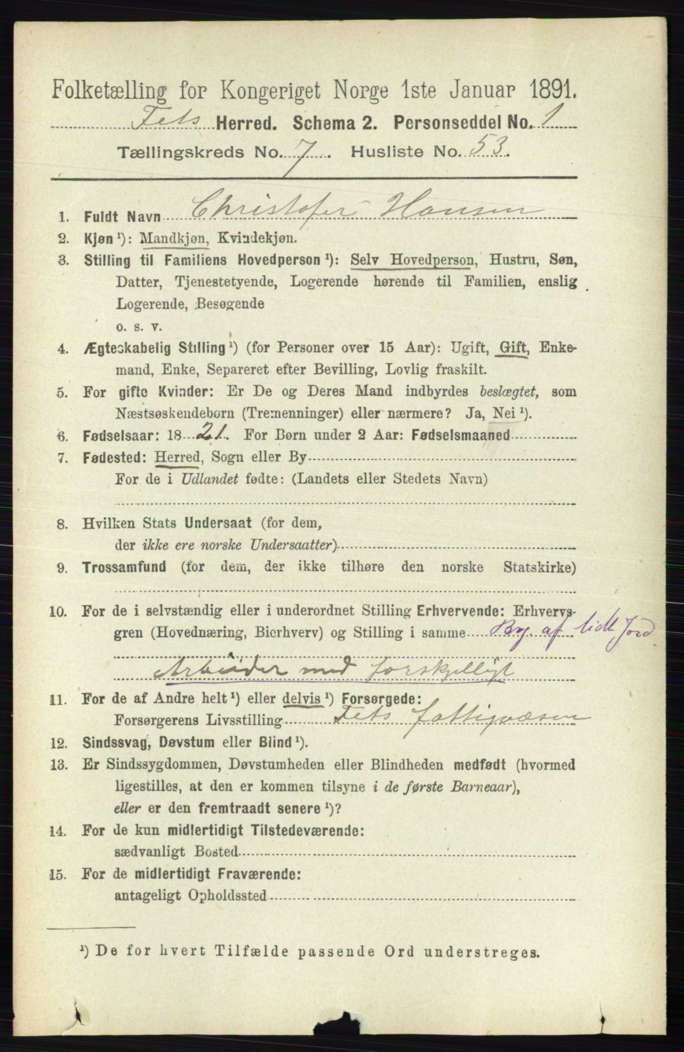 RA, 1891 census for 0227 Fet, 1891, p. 2752