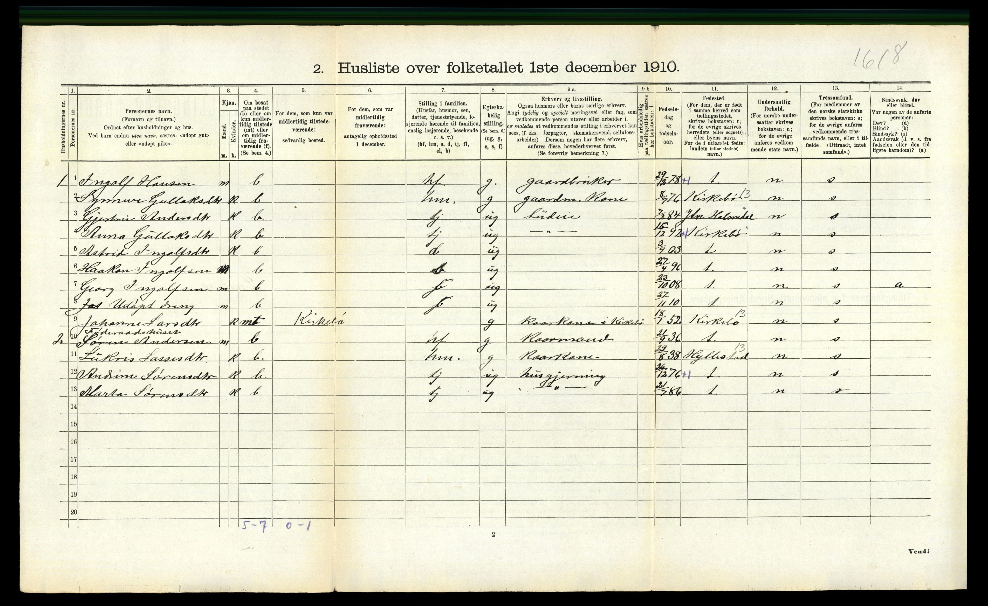 RA, 1910 census for Lavik, 1910, p. 102