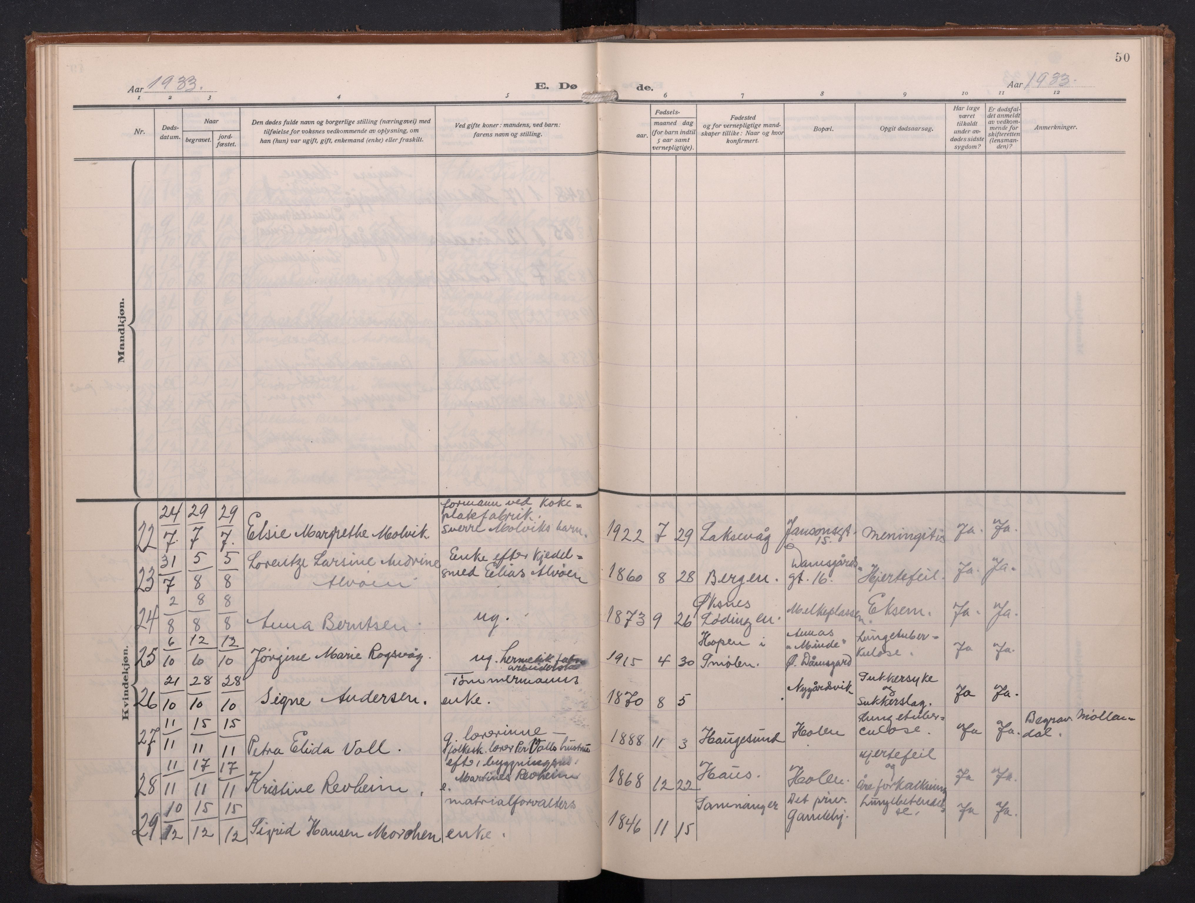 Laksevåg Sokneprestembete, SAB/A-76501/H/Ha/Haa/Haae/L0001: Parish register (official) no. E 1, 1924-1950, p. 50