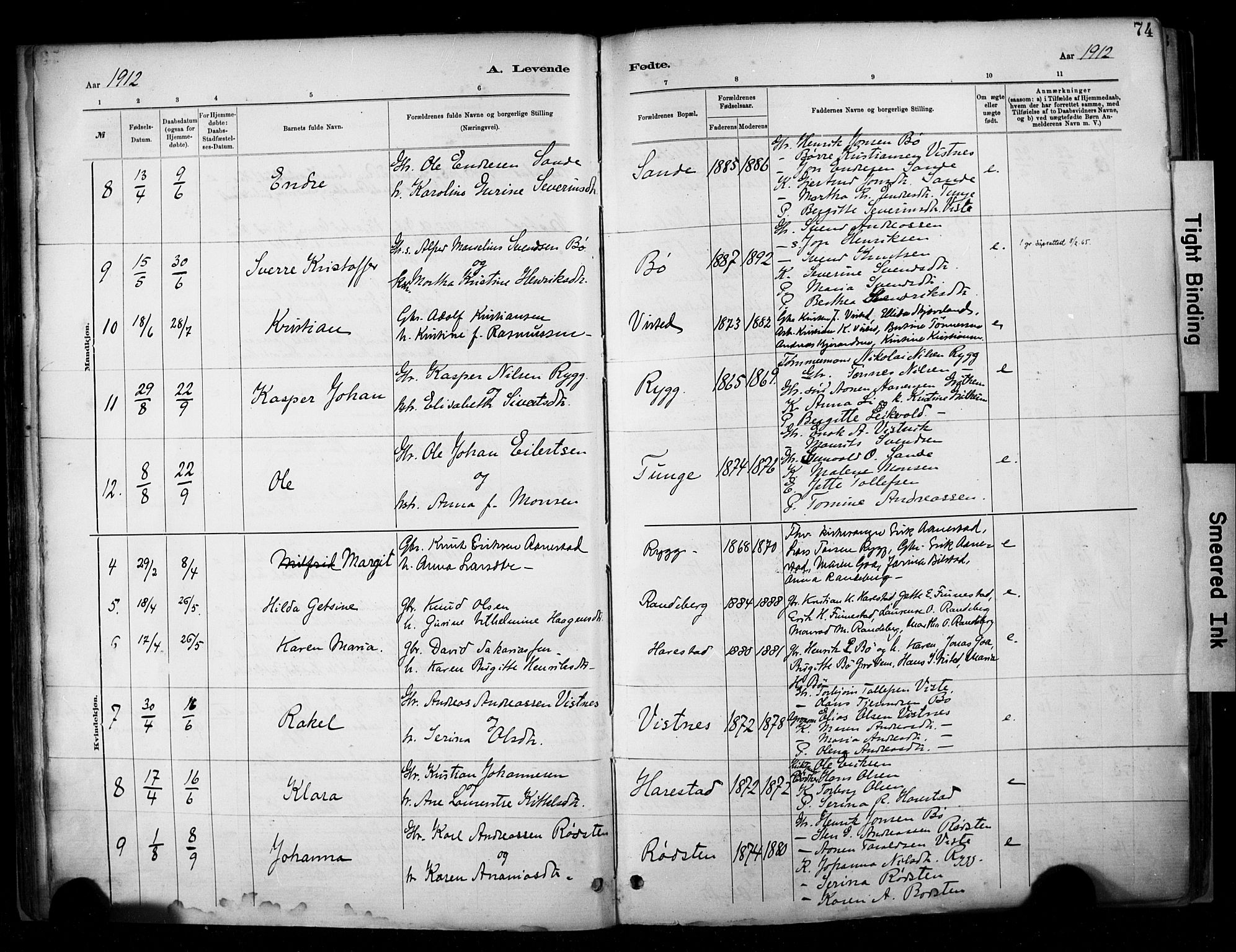 Hetland sokneprestkontor, AV/SAST-A-101826/30/30BA/L0009: Parish register (official) no. A 9, 1882-1918, p. 74