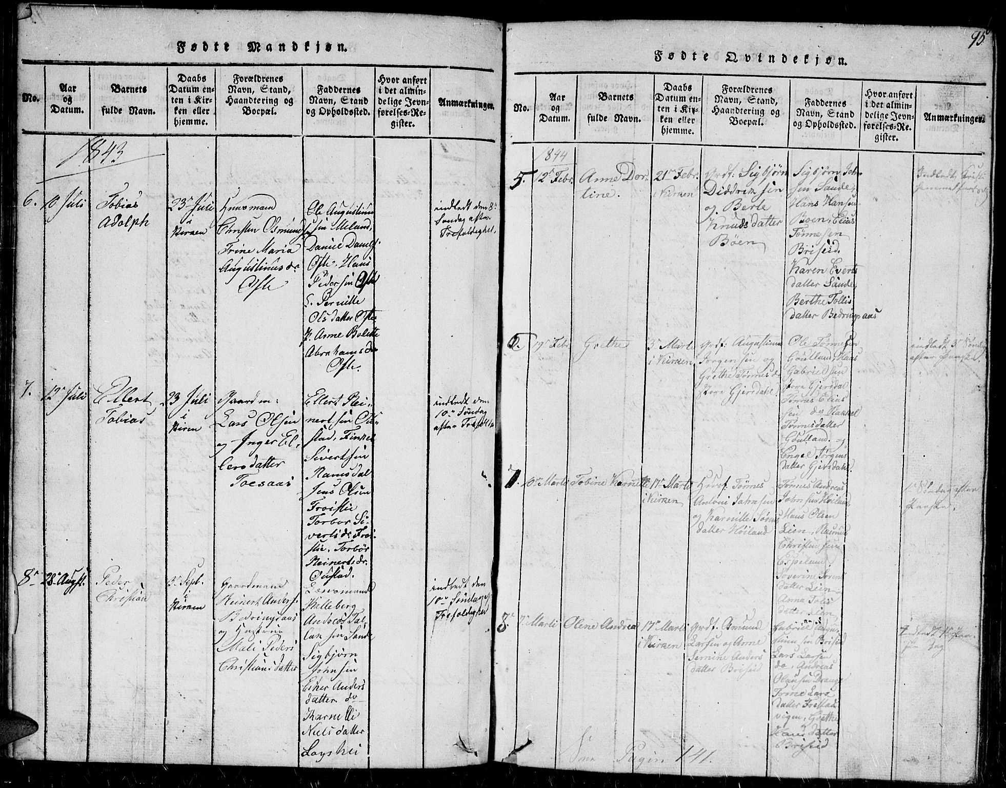 Herad sokneprestkontor, AV/SAK-1111-0018/F/Fb/Fba/L0001: Parish register (copy) no. B 1, 1815-1852, p. 95