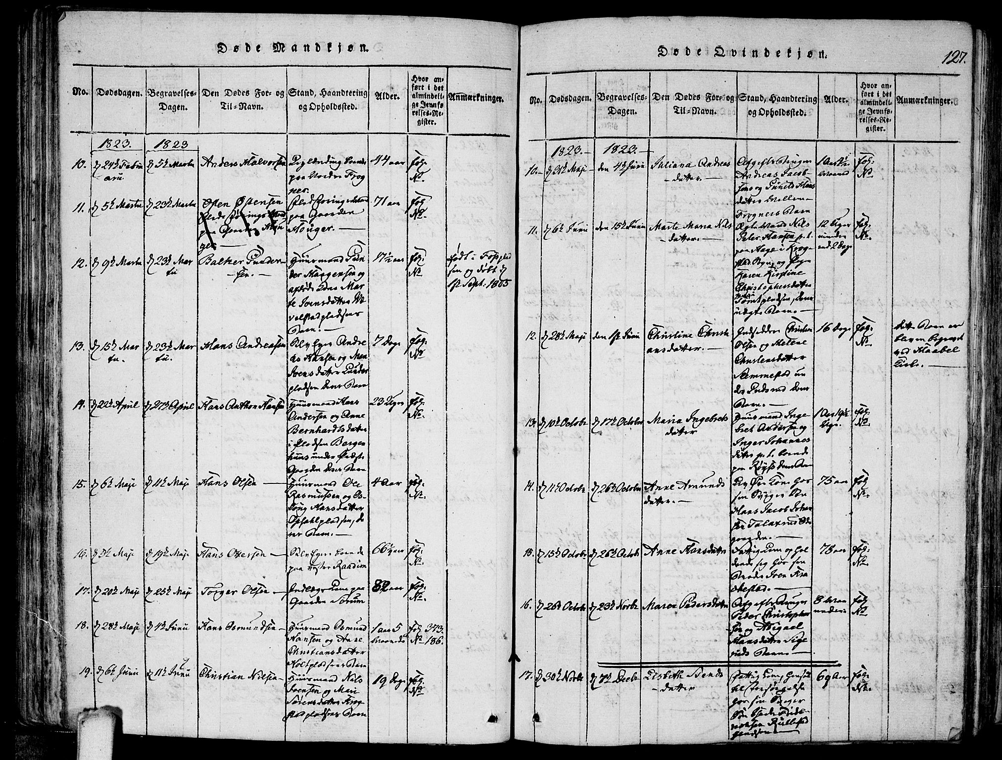 Kråkstad prestekontor Kirkebøker, AV/SAO-A-10125a/F/Fa/L0003: Parish register (official) no. I 3, 1813-1824, p. 127