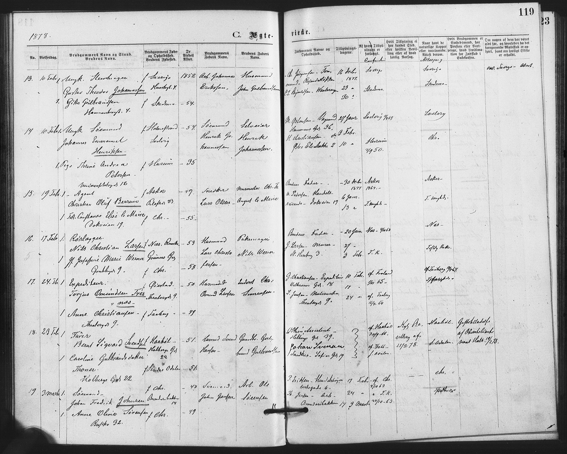 Trefoldighet prestekontor Kirkebøker, SAO/A-10882/F/Fc/L0002: Parish register (official) no. III 2, 1874-1881, p. 119
