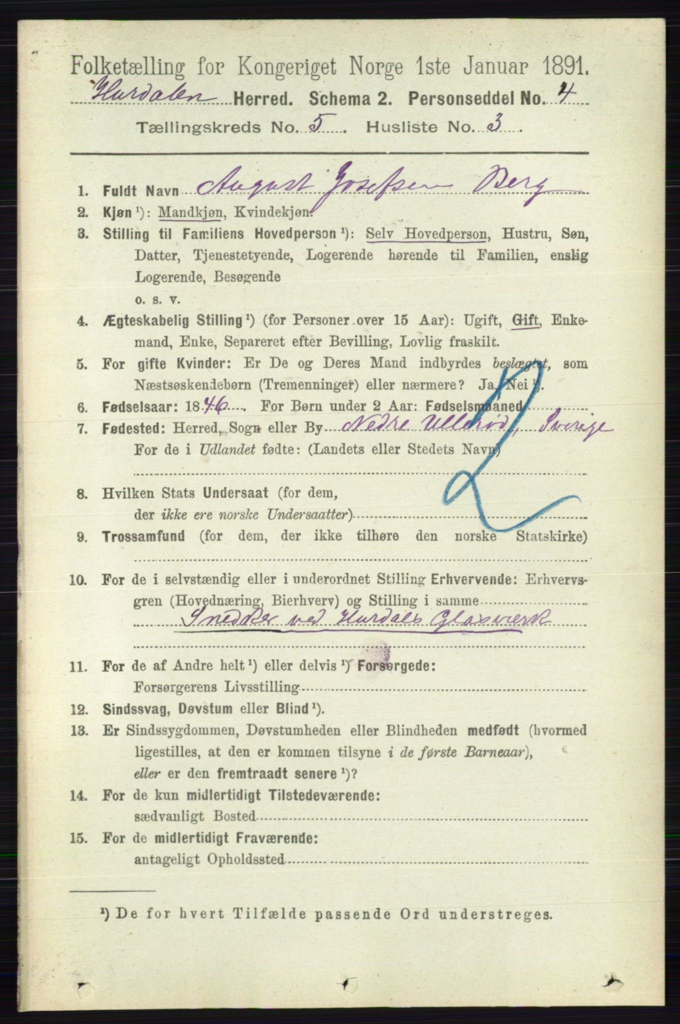 RA, 1891 census for 0239 Hurdal, 1891, p. 2031