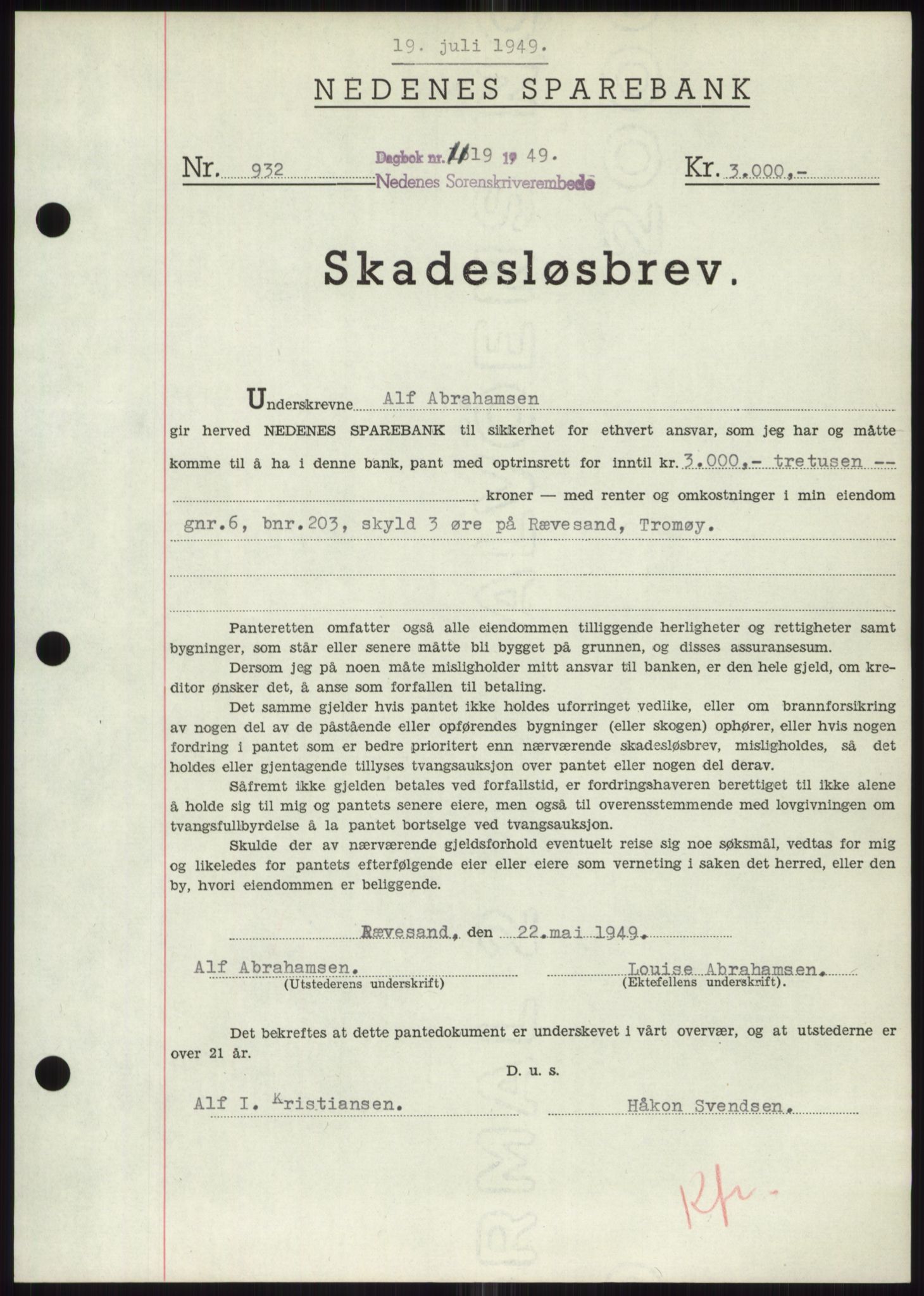 Nedenes sorenskriveri, SAK/1221-0006/G/Gb/Gbb/L0006: Mortgage book no. B6, 1948-1949, Diary no: : 1119/1949