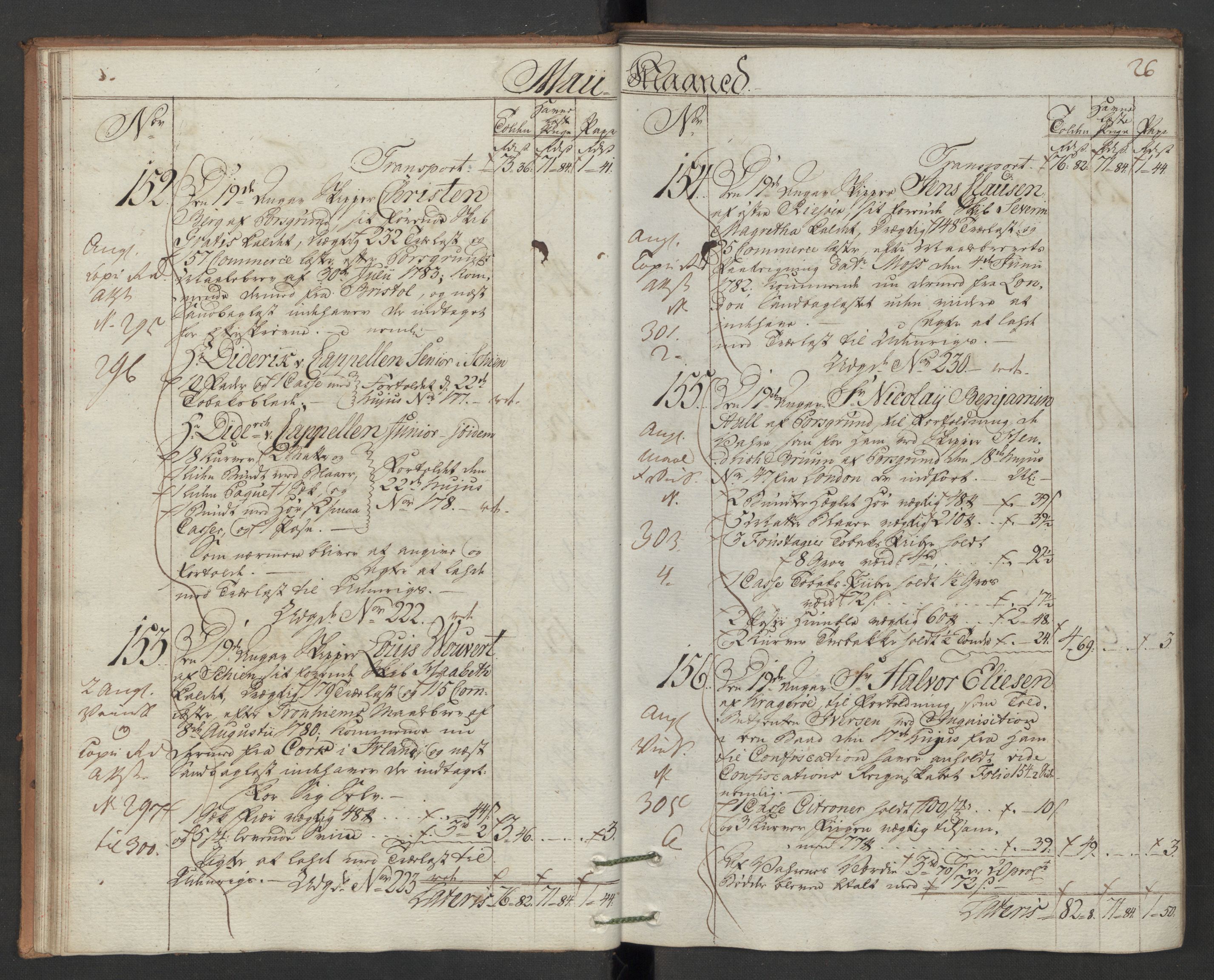 Generaltollkammeret, tollregnskaper, AV/RA-EA-5490/R12/L0118/0001: Tollregnskaper Langesund / Inngående hovedtollbok, 1786, p. 25b-26a