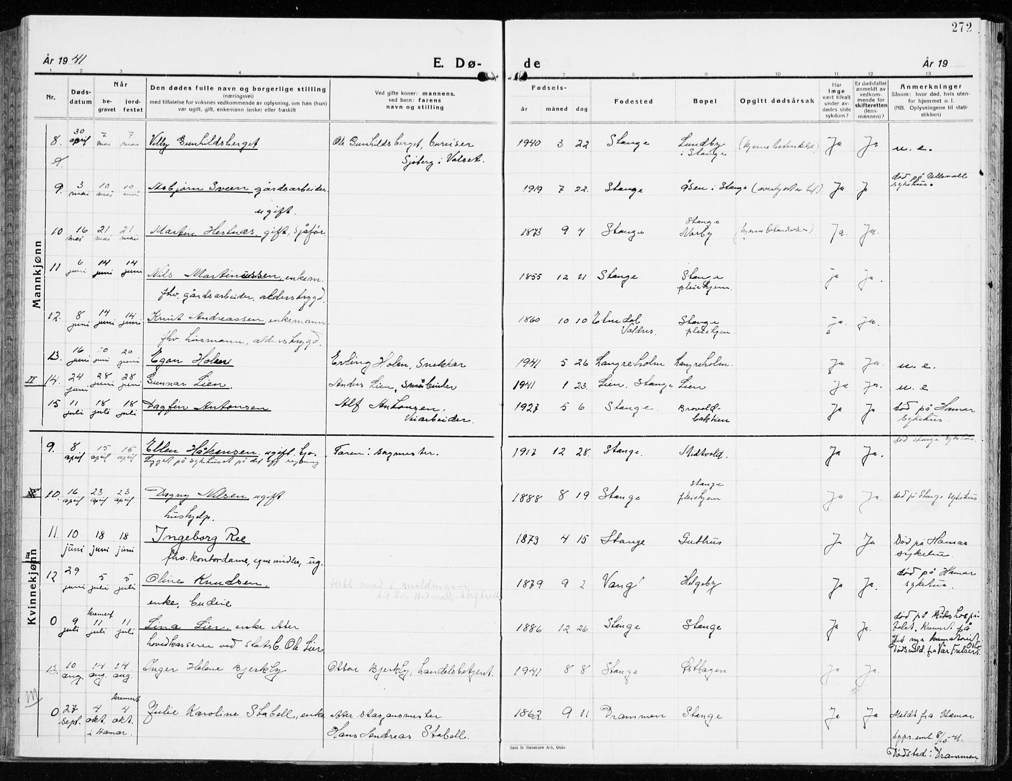 Stange prestekontor, AV/SAH-PREST-002/K/L0027: Parish register (official) no. 27, 1937-1947, p. 272