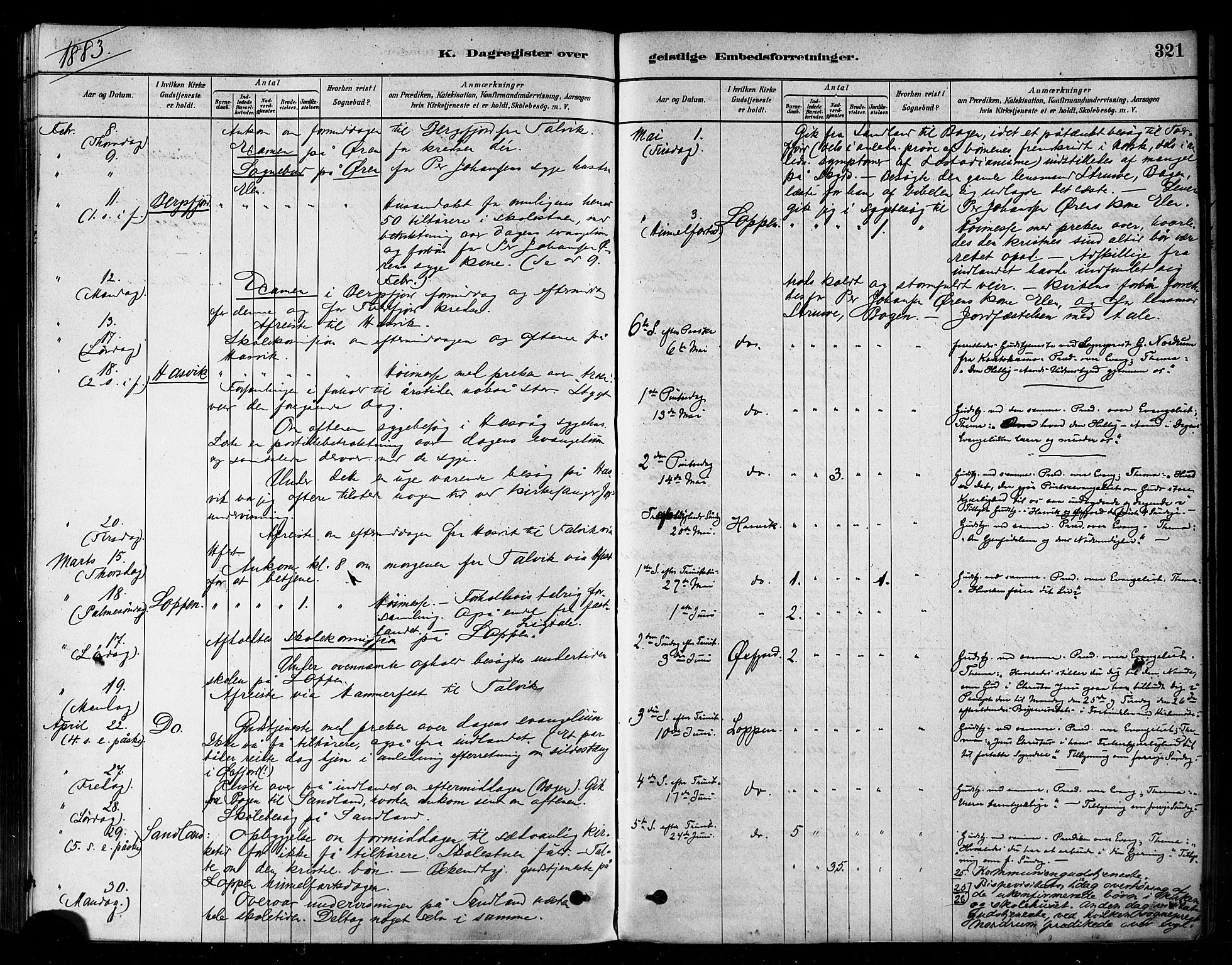 Loppa sokneprestkontor, SATØ/S-1339/H/Ha/L0006kirke: Parish register (official) no. 6, 1879-1895, p. 321