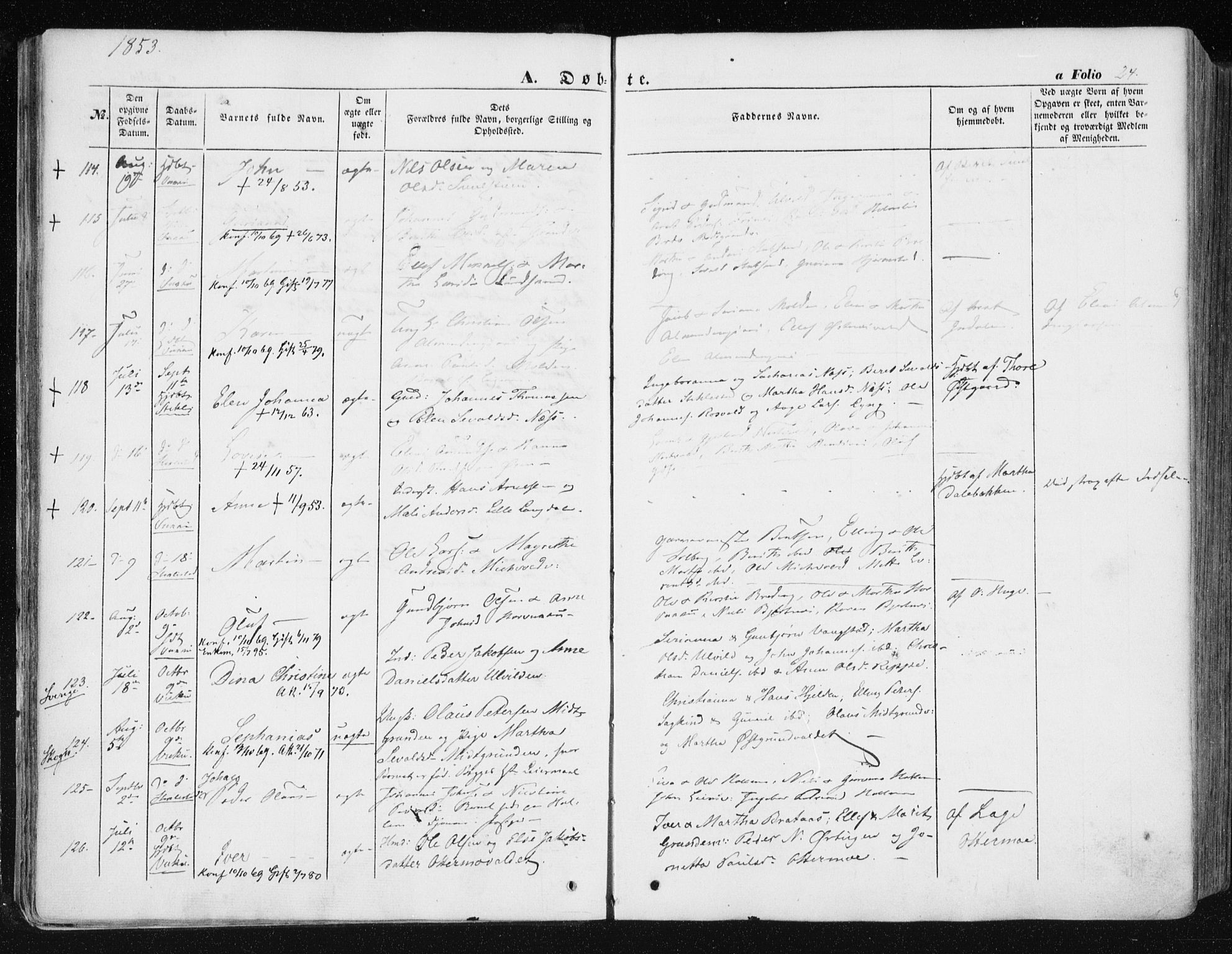 Ministerialprotokoller, klokkerbøker og fødselsregistre - Nord-Trøndelag, AV/SAT-A-1458/723/L0240: Parish register (official) no. 723A09, 1852-1860, p. 24