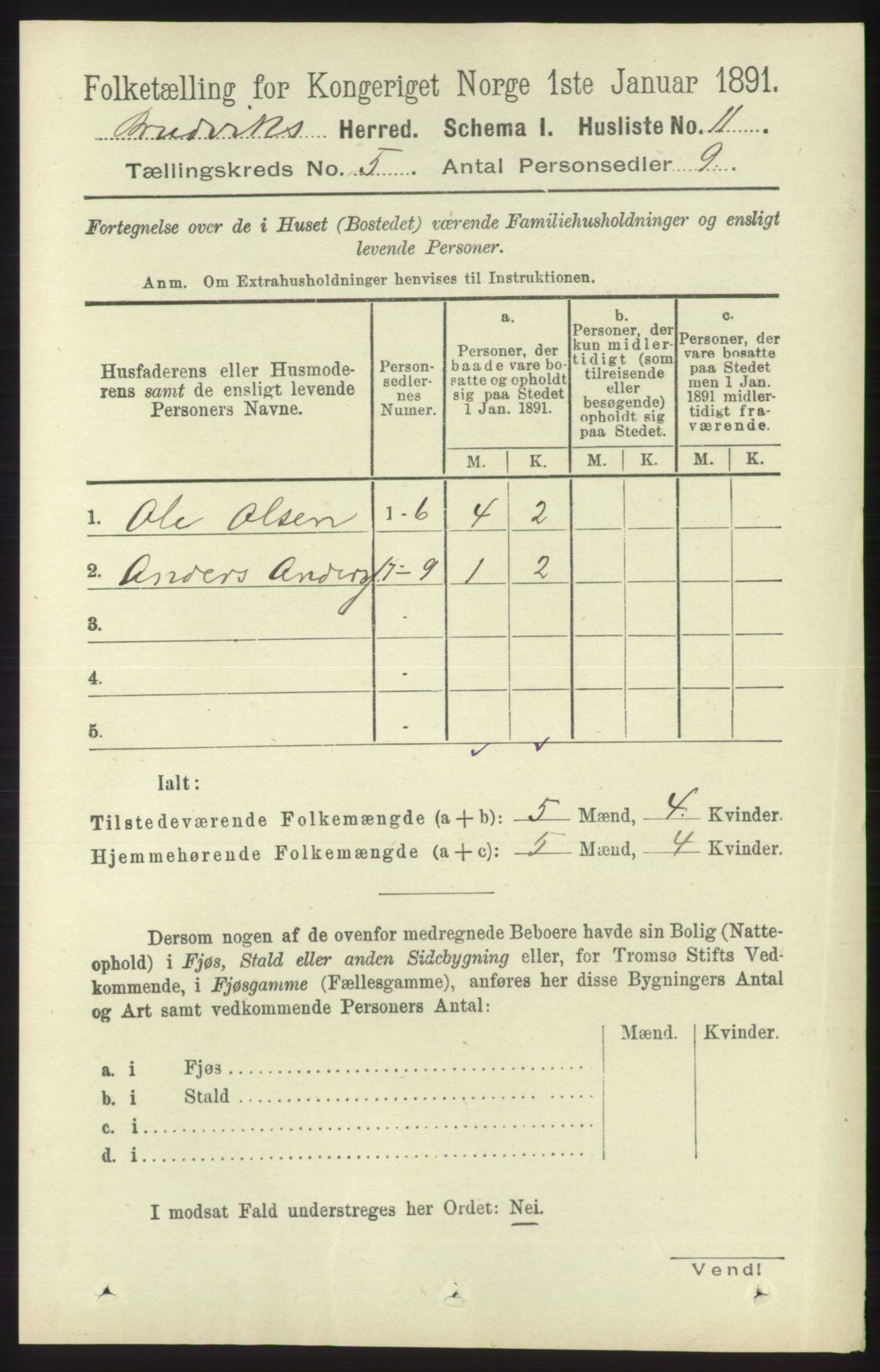 RA, 1891 census for 1251 Bruvik, 1891, p. 1230